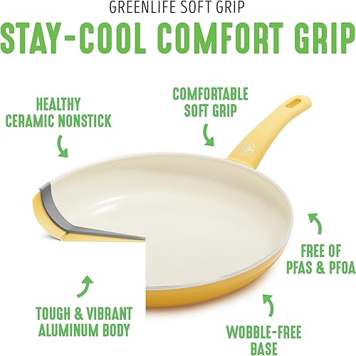 Miniatura 4 de GreenLife Soft Grip - Juego de utensilios de cocina antiadherentes de cerámica saludable de 18 piezas, ollas y sartenes para salsa, sin PFAS con