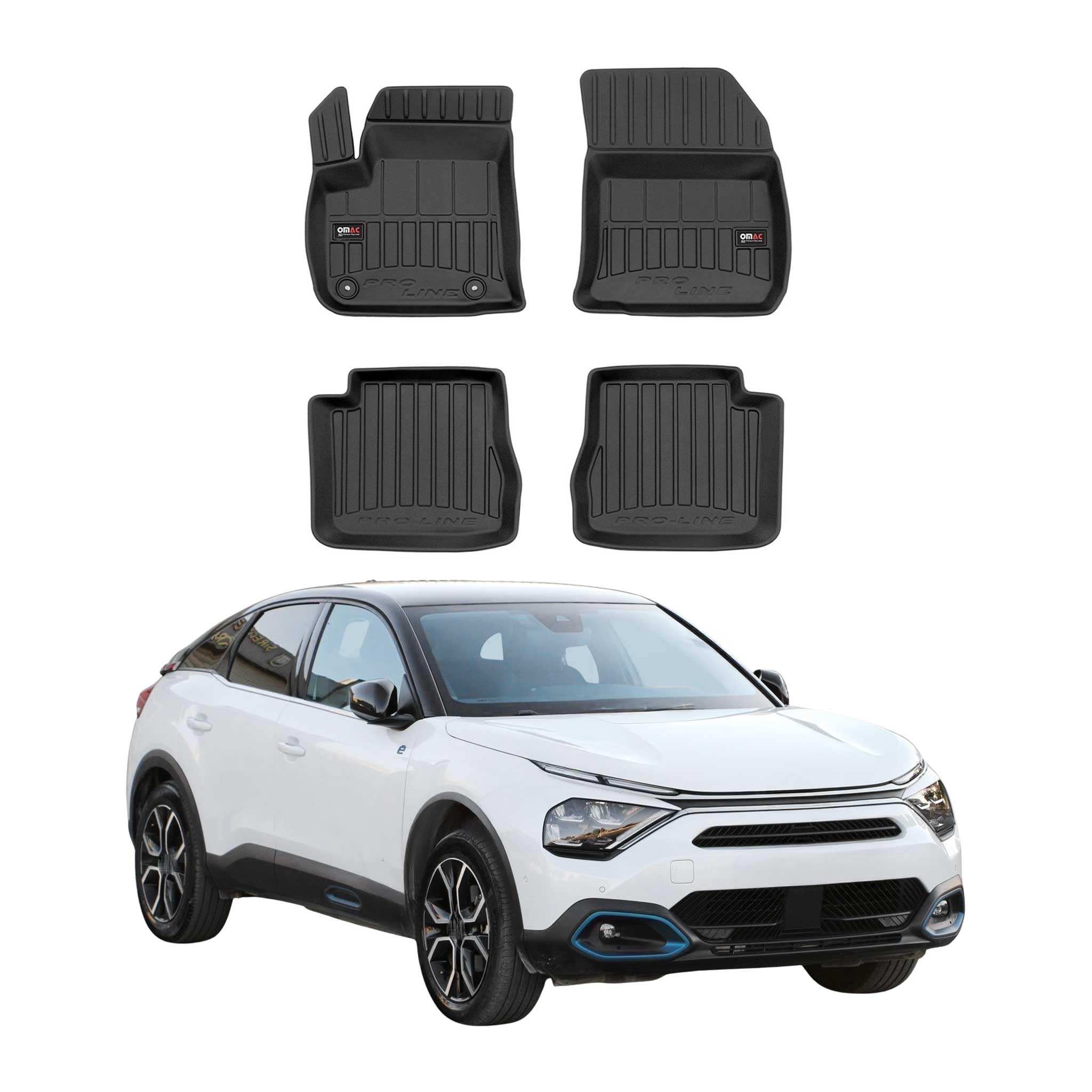 Tapis de Sol 3D TPE Premium Compatible avec Citroen C4 EV 2021-2022 | Revêtement de Sol pour Voiture - Intérieur antidérapant - Bords Hauts - Noir