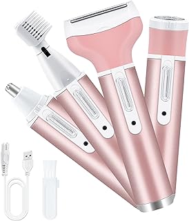 Cordless Electric Lady Shaver, Facial Epilators for Woman, 4 in 1 USB Rechargeable Hair Remover for Face & Body Hair Removal,Eyebrow Trimmer,Armpit, Bikini and Leg - Pink