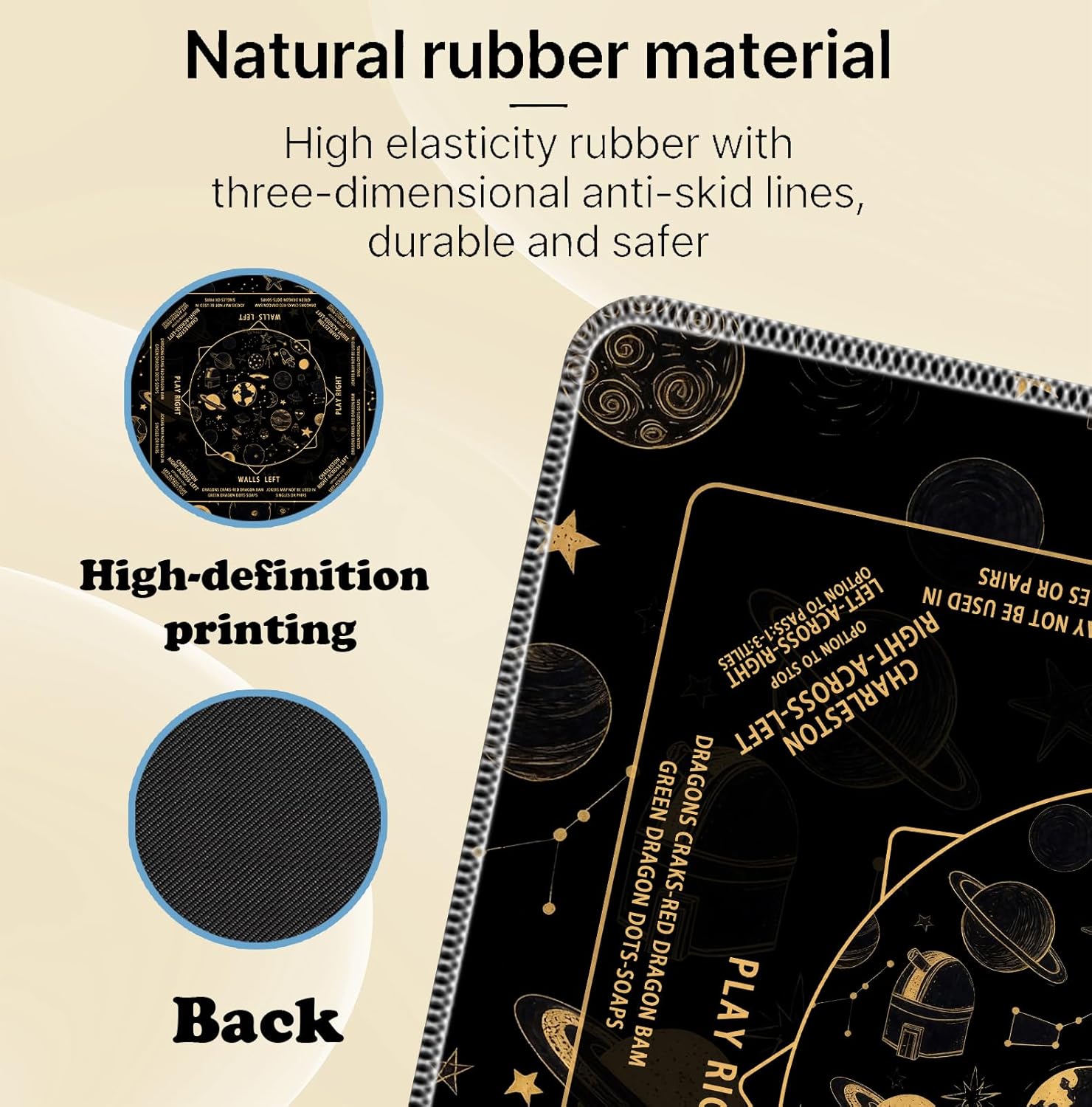 Black and Gold Space Planet Mahjong Mat 31.5x31.5 Inch, Non-Slip and Noise Reduction Mah Jong Table Mat Cover Gifts for Mahjong Lovers Poker Board Games Dominoes
