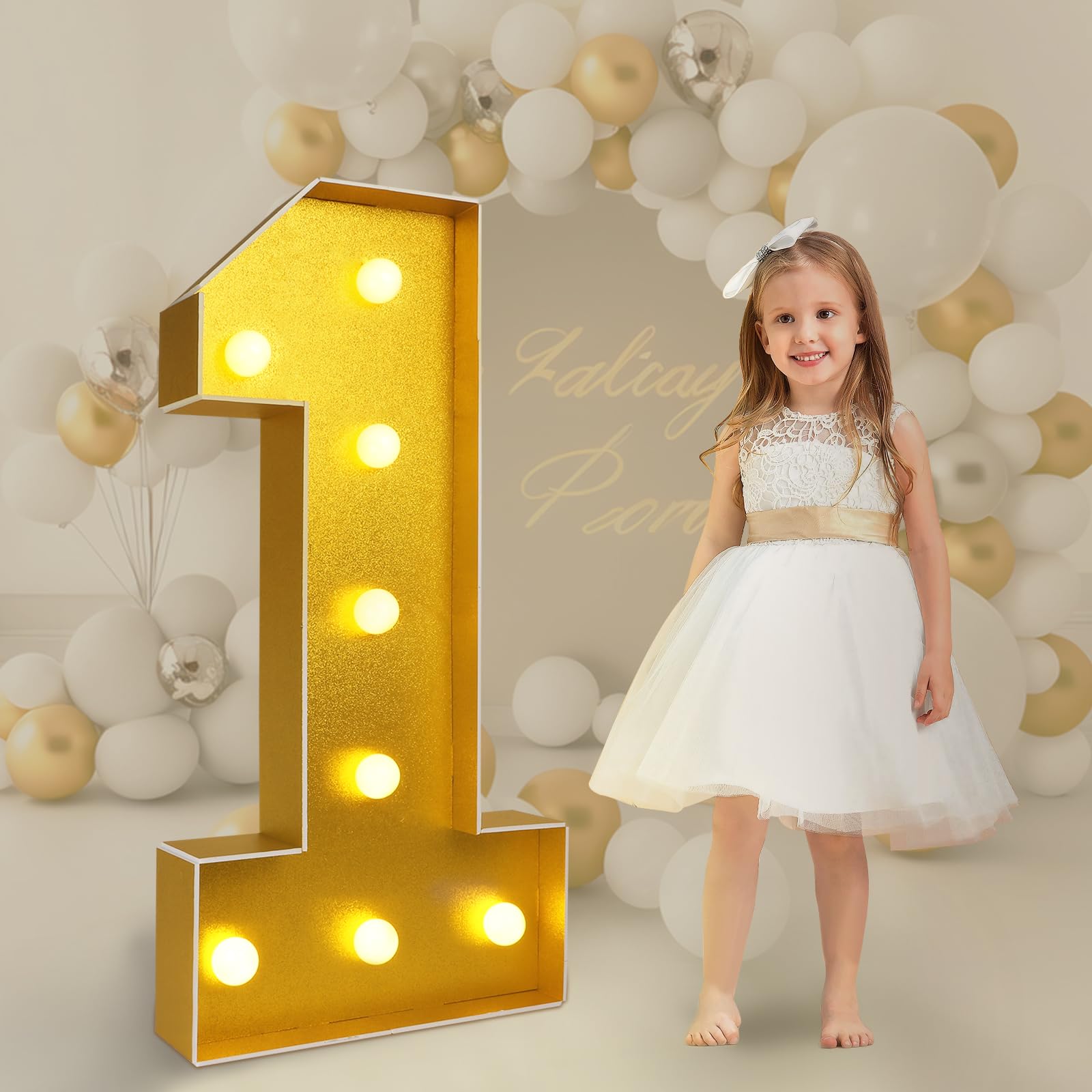 imprsv 3FT Gold Marquee Light Up Numbers for First 1st 21st Birthday Decorations, Gold Party Decorations, Party Decor, Mosaic Number for Balloons Number 1, Pre-Cut Foam Board Kit