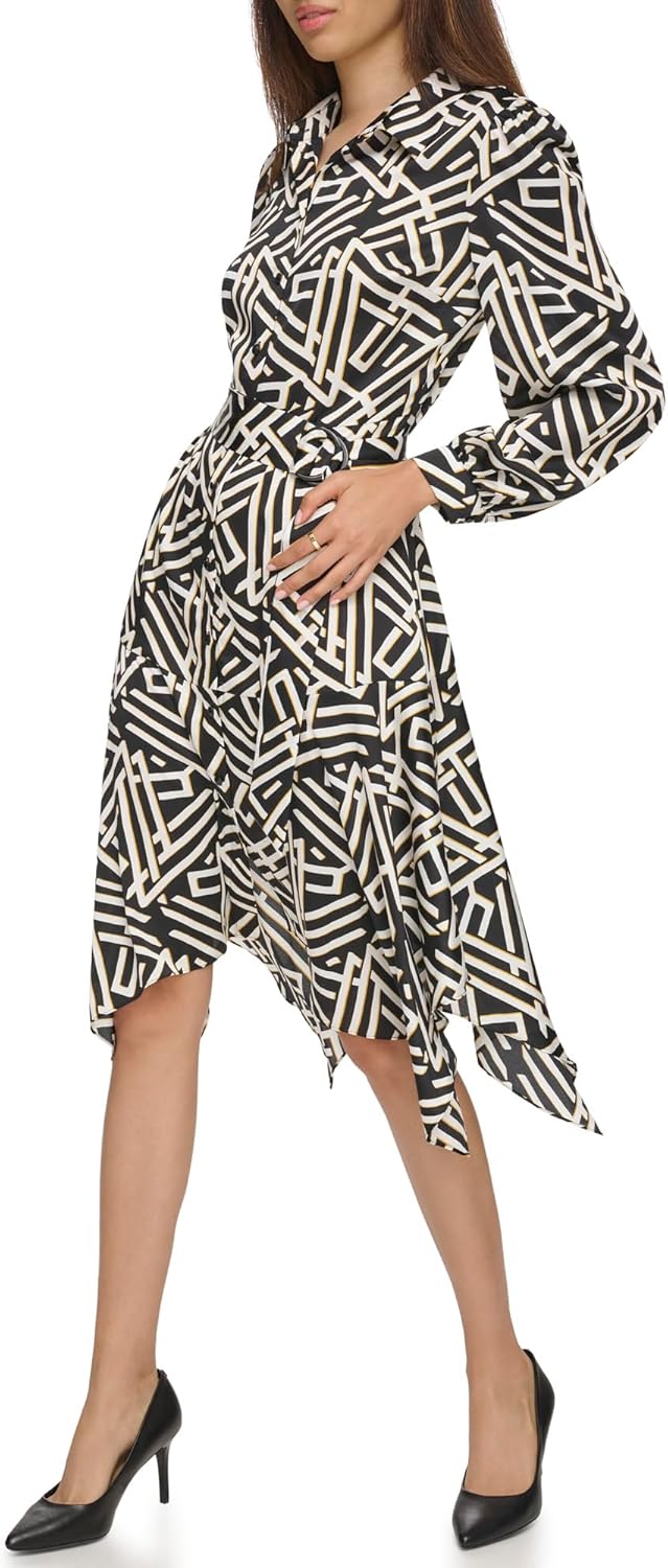 Karl Lagerfeld Womens Handkerchief Hem Belted Shirt Dress - Image 3