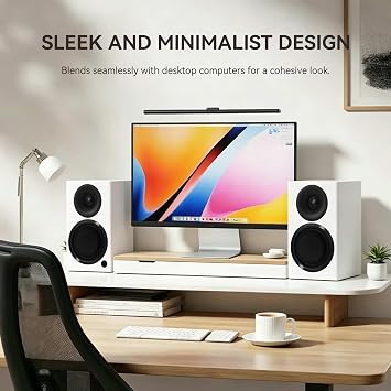 BS4 Powered Bluetooth Bookshelf Speakers, Set of 2, White | 120W Active Speakers with 4 Inch Woofer, aptX Bluetooth & USB Input, HiFi Sound for Home, Studio & Gaming