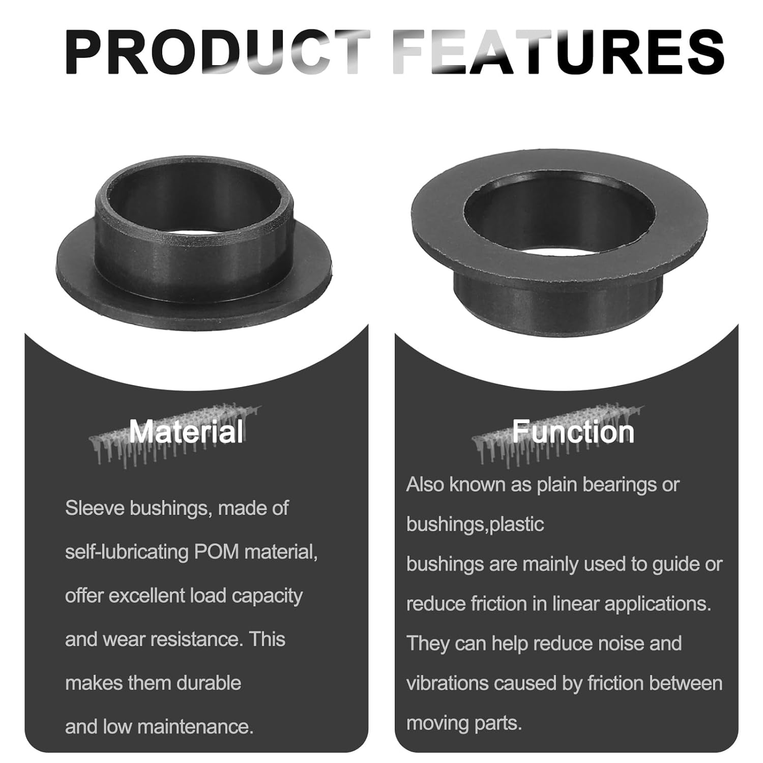 uxcell 6Pcs Flanged Sleeve Bearing, Plastic Bushing ID 12mm x OD 14mm x Length 6mm POM Bushing, Black