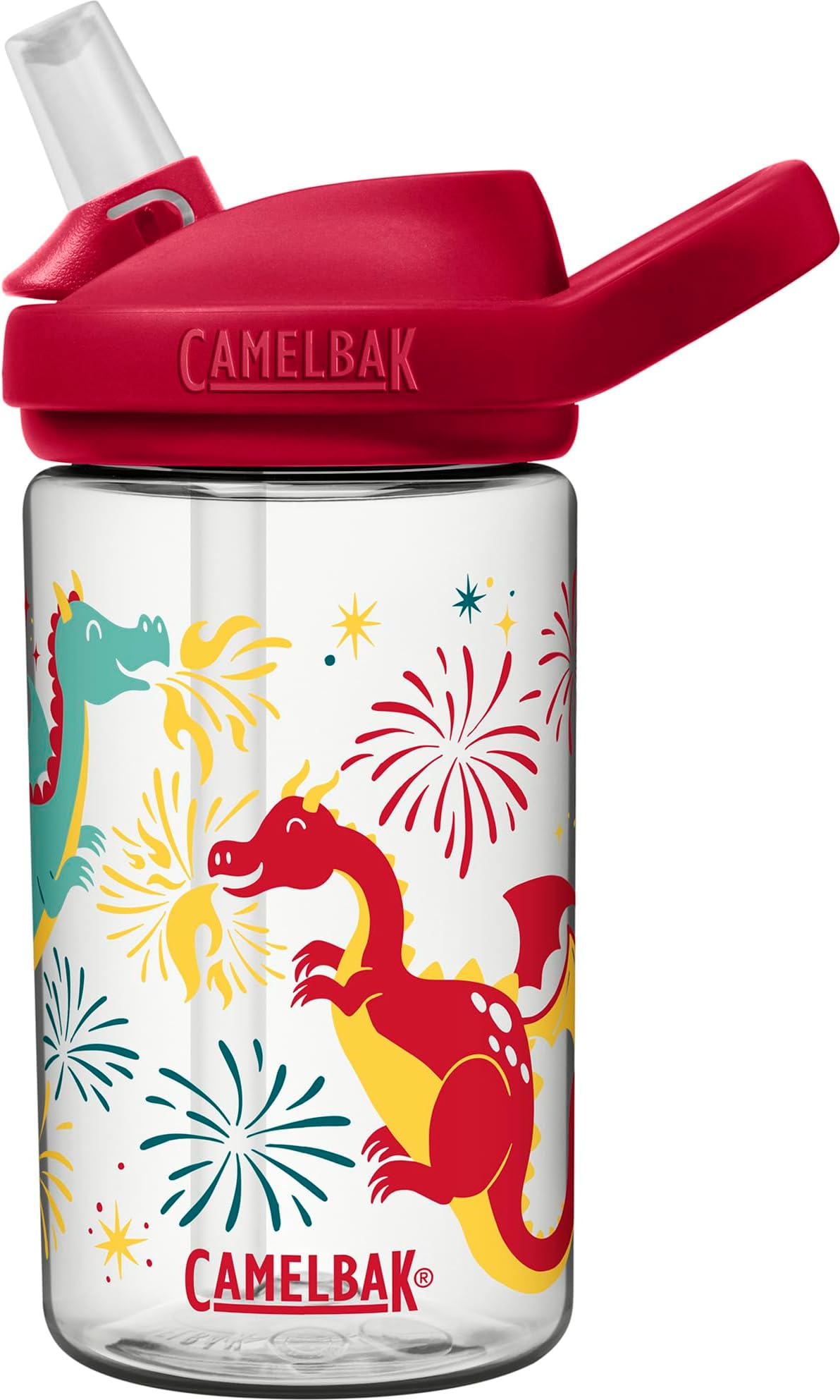 Eddy+ Kids Everyday Water Bottle - Strong Drop Proof Design - BPA Free - Leak-proof - Dishwasher Safe - 400ml - Firework Dragon | Water Botte for Boys Girls | Bottle for School, Picnic (Red)