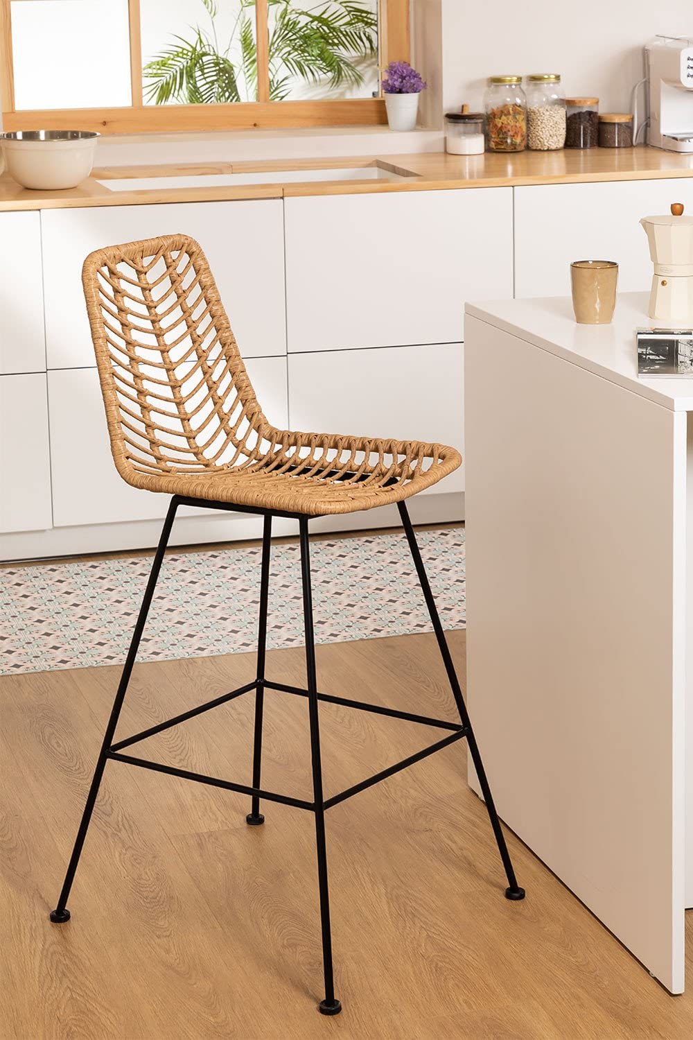 SKLUM Lot de 2 Tabourets Hauts en Rotin Synthétique Gouda Naturel Naturel Noir ↑75 cm