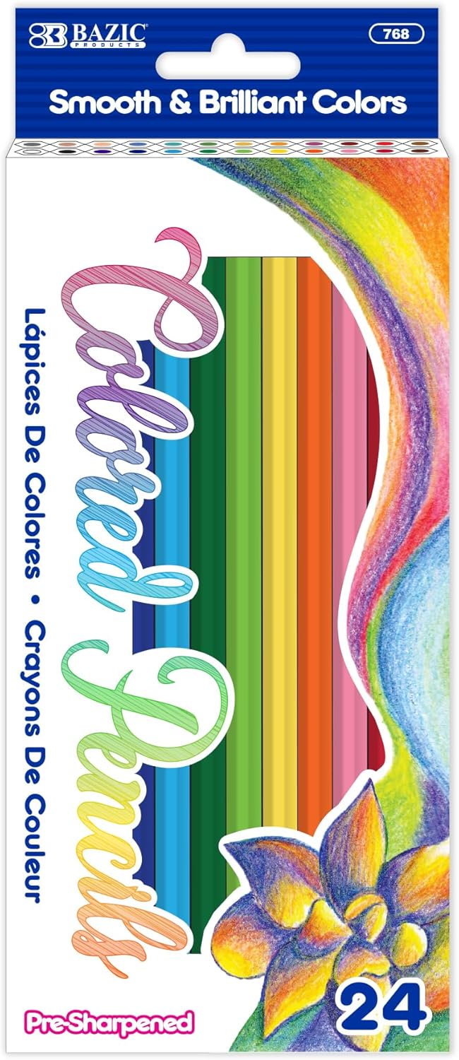 BAZIC PRODUCTS Colored Pencils 24 Color, ing Pencil Set Soft Core, for Art Drawing Sketching (24/Pack), 72-Packs