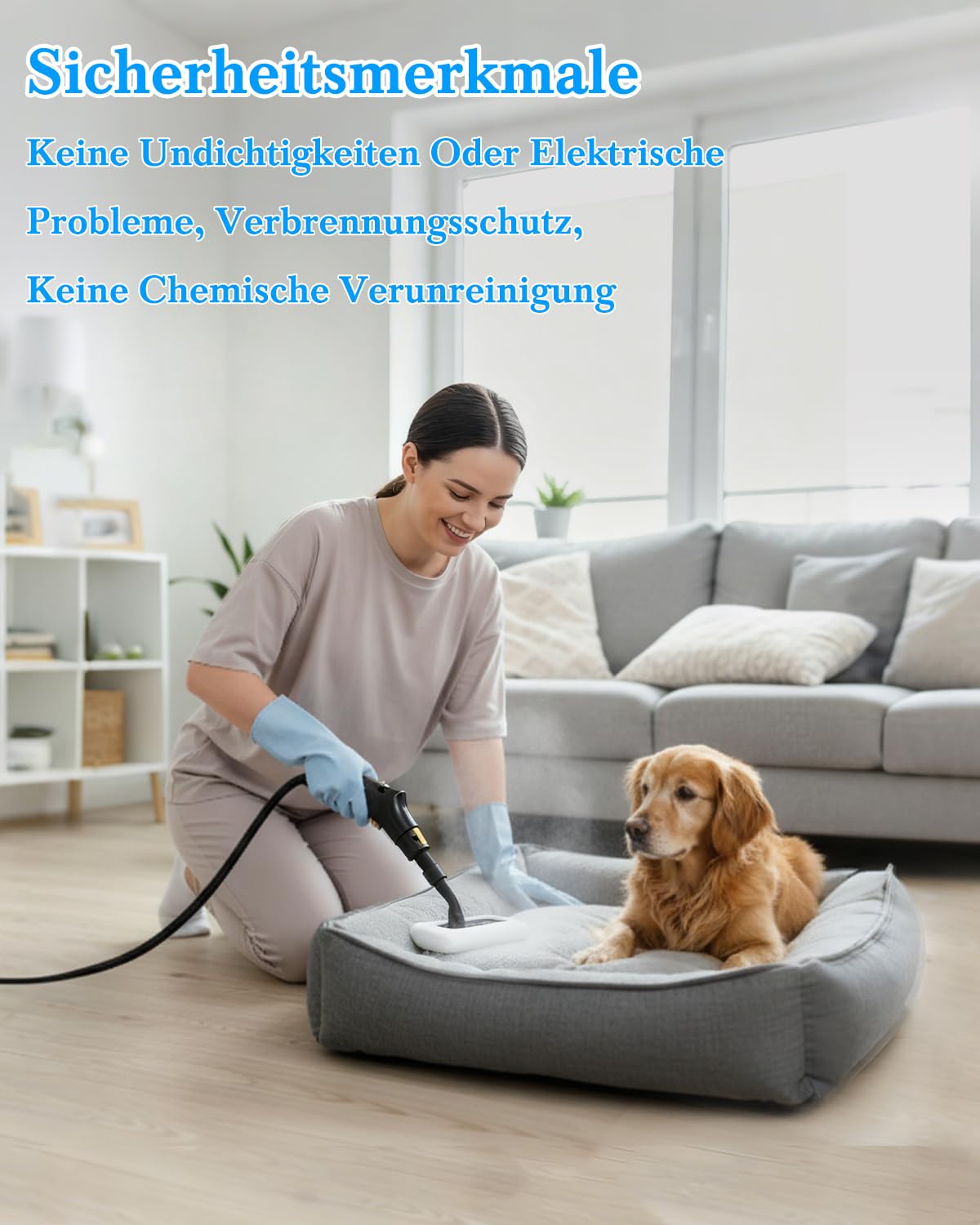 Dampfreiniger Handgerät für Alles - 2500W 6-Stufig Einstellbar, 1,6L Wassertank, 120 °C Dampf, 15s Aufheizzeit, Tragbar mit 10 Zubehörteilen, Dampfreinigung für Boden