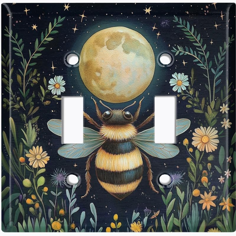 Metal Light Switch Plate Cover; Standard Size 4 Gang Toggle - Midnight Bee BEE109