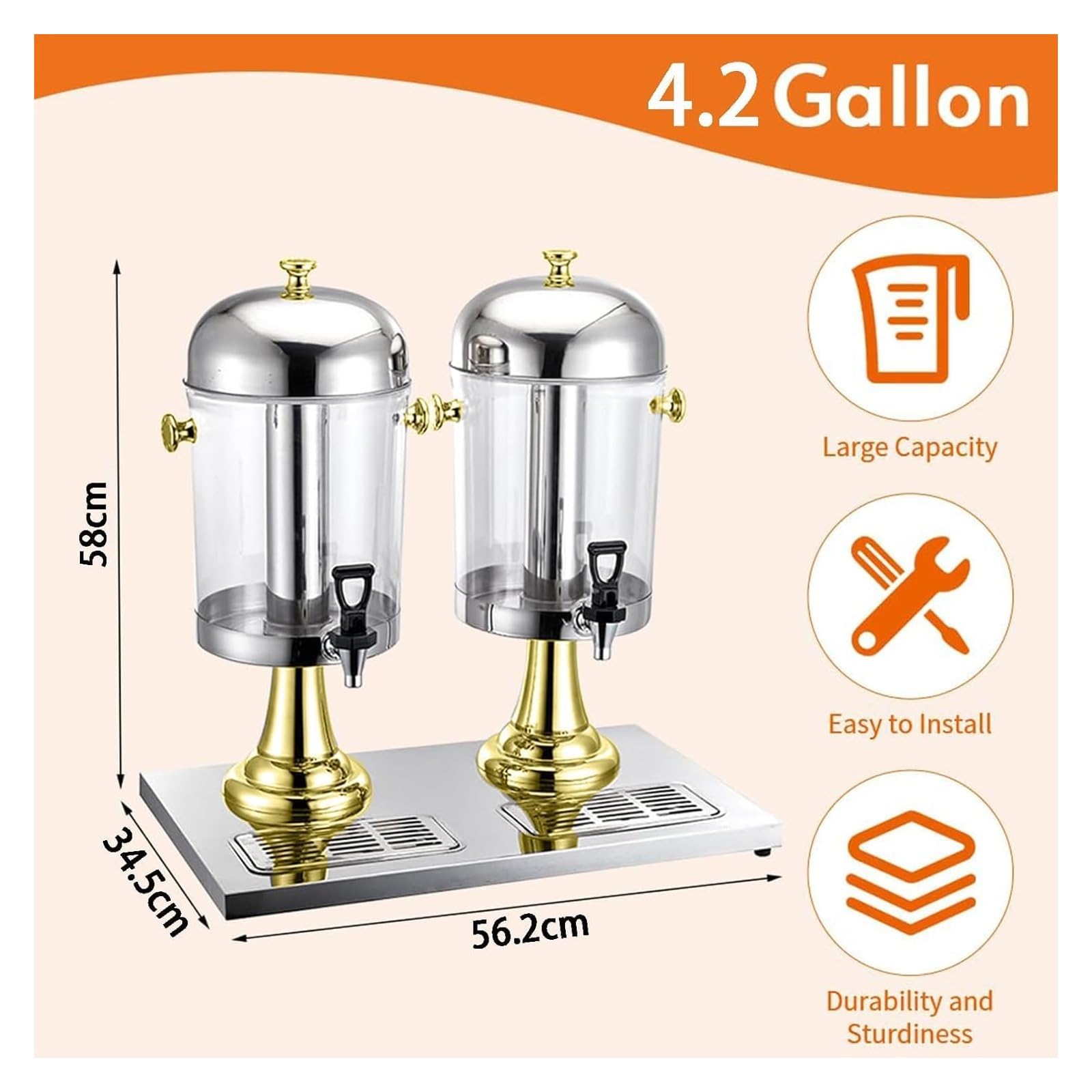 Dispensador De Bebidas con Grifo para Recipiente De Hielo, Máquina para Bebidas Frías Y Calientes, Zumos, Cerveza Y Agua, Un Color - 16 L