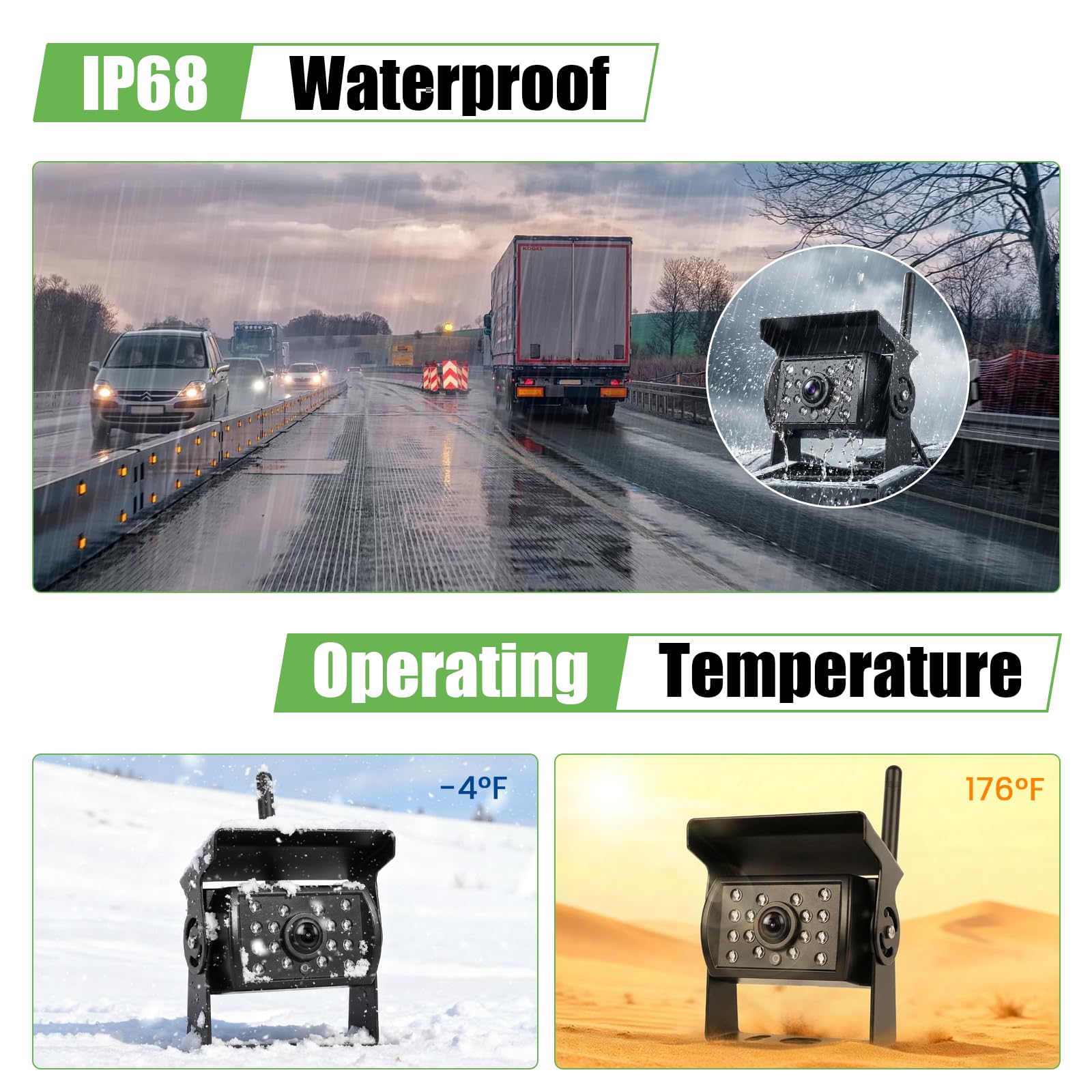 Camera de Recul sans Fil pour Voiture 2 Caméras avec écran 7'', Caméra de Vision Nocturne/étanchéité IP68, BSD, Caméra de Recul sans Fil pour Camping Cars, Bus, Camions et Caravanes/DC 12-36V