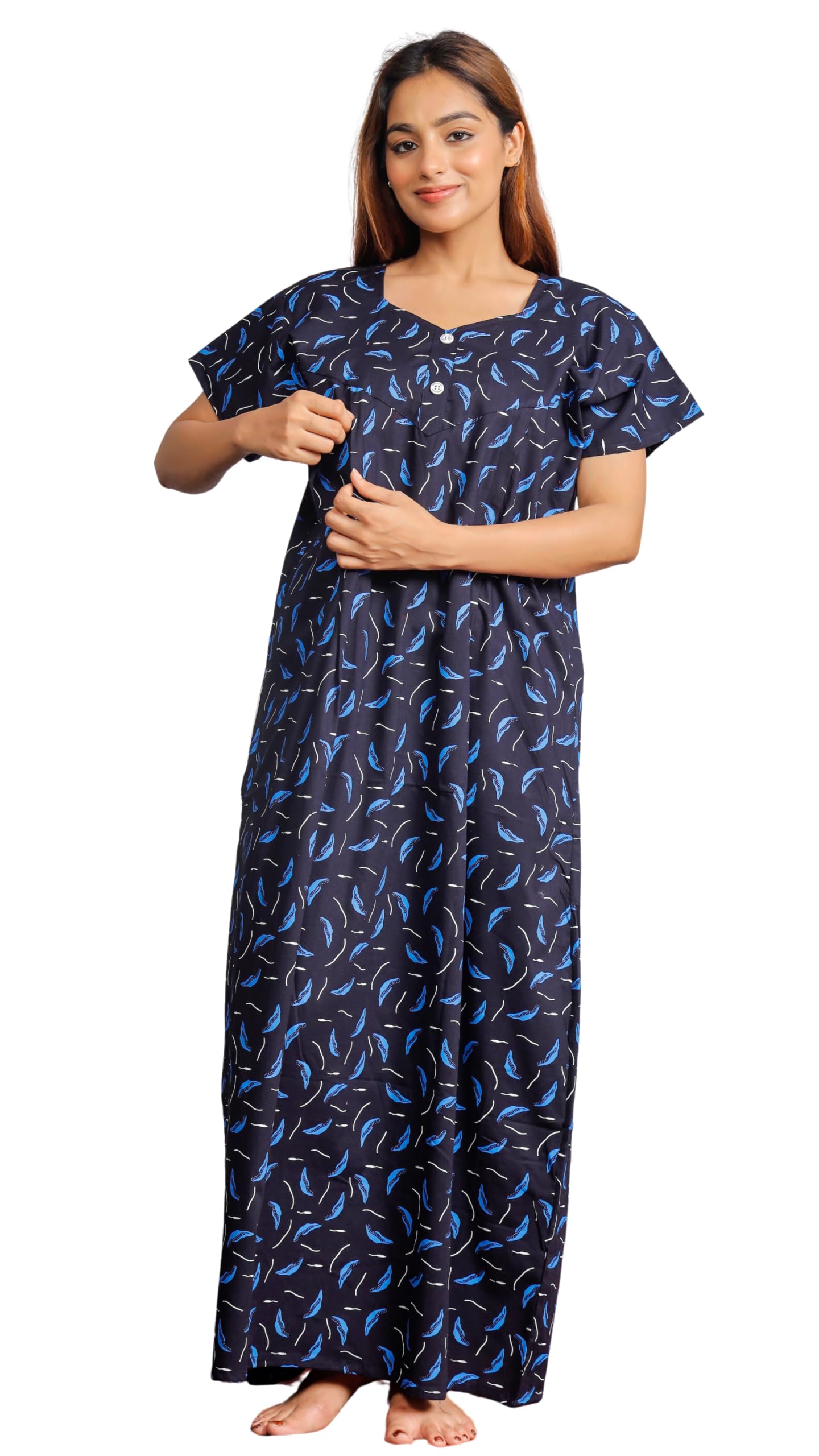Pure Cotton Feeding Nighty for Women | Maternity Nursing Night Gown with Concealed Zippers | Soft Breathable Pregnancy Night Dress | Feeding Maxi Nighty for Breastfeeding-picture-11
