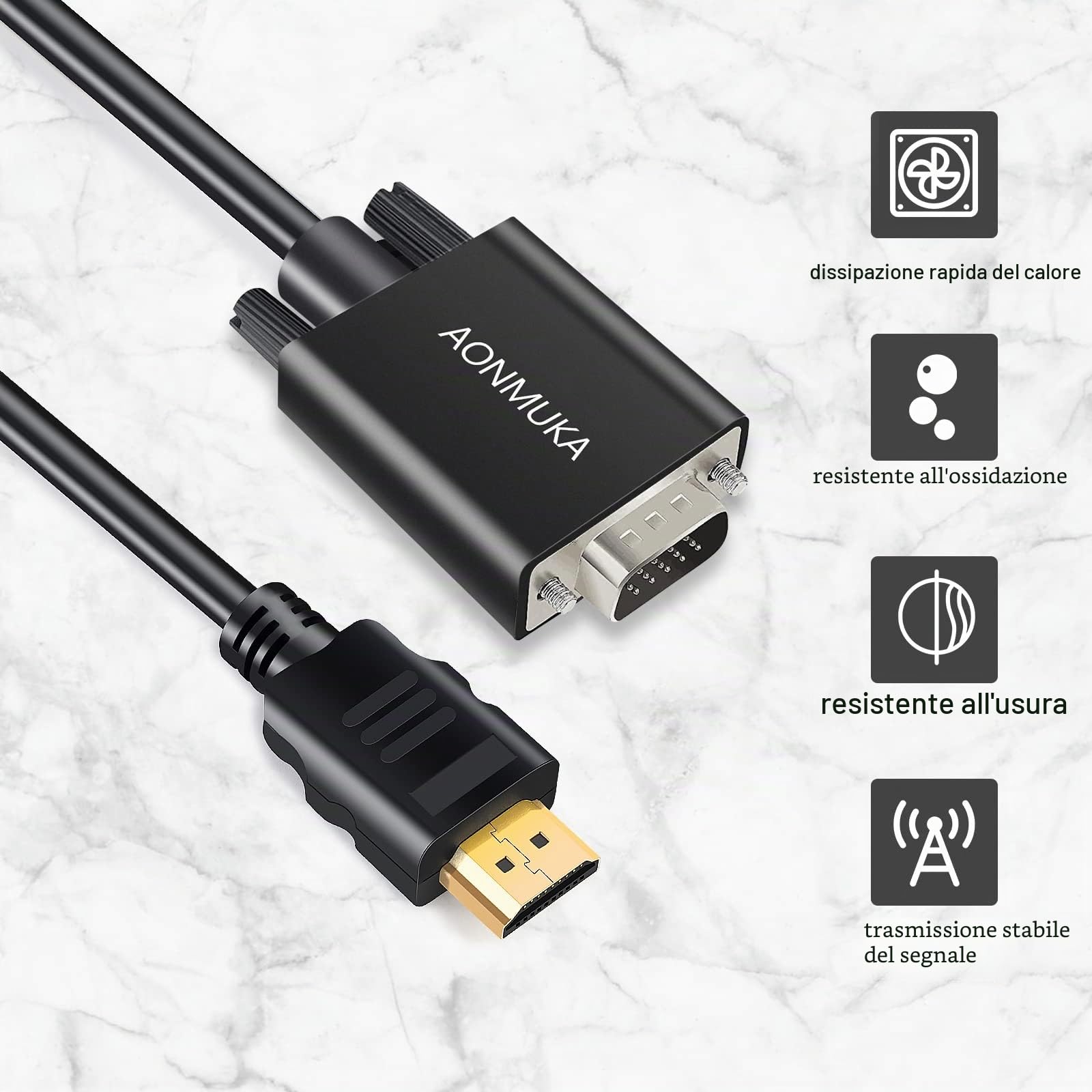 JOPHEK Cavo HDMI a VGA da 1,8 m, supporto 1080P per convertire il segnale collega un PC desktop, DVD, laptop con porta HDMI un monitor, proiettore, HDTV con porta VGA