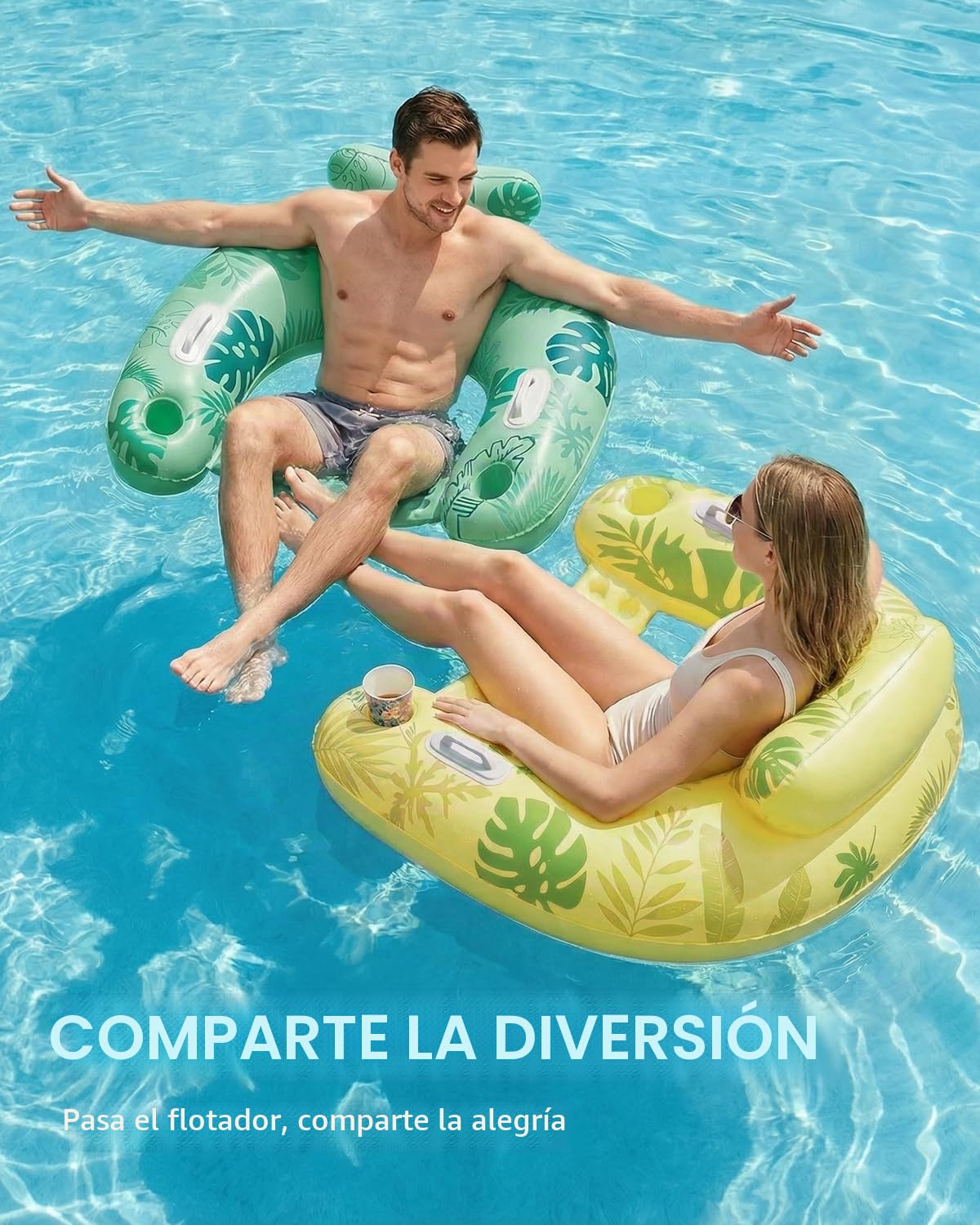 SOLAVERO Flotadores Piscina Adultos, Sillon Hinchable, Silla Flotante con Portavasos & Asa, Asiento Agua de Verano para Relajarse, Leer y Fiesta en la Piscina