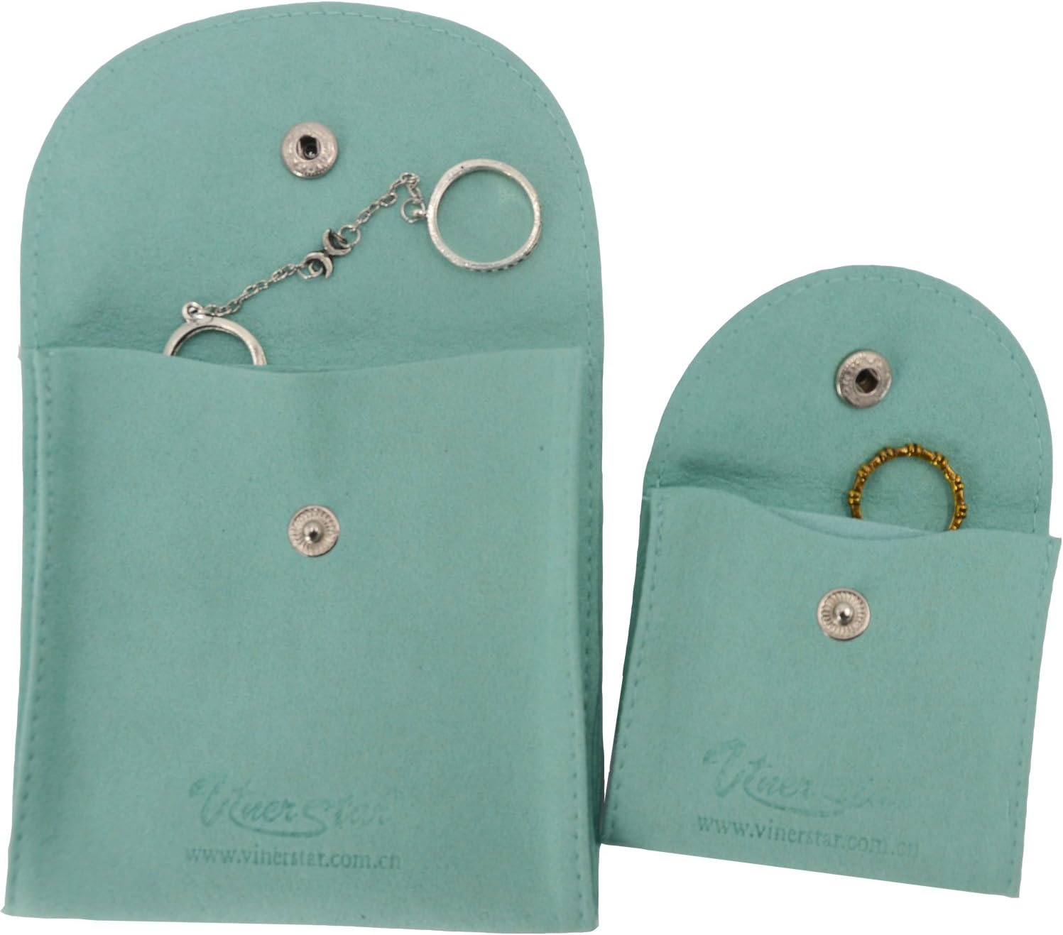 Vinerstar Pack of 2 PCS Microfiber Faux Suede Leather Small Jewelry Pouch with Snap Button (Blue), 3*3 inches - Image 3
