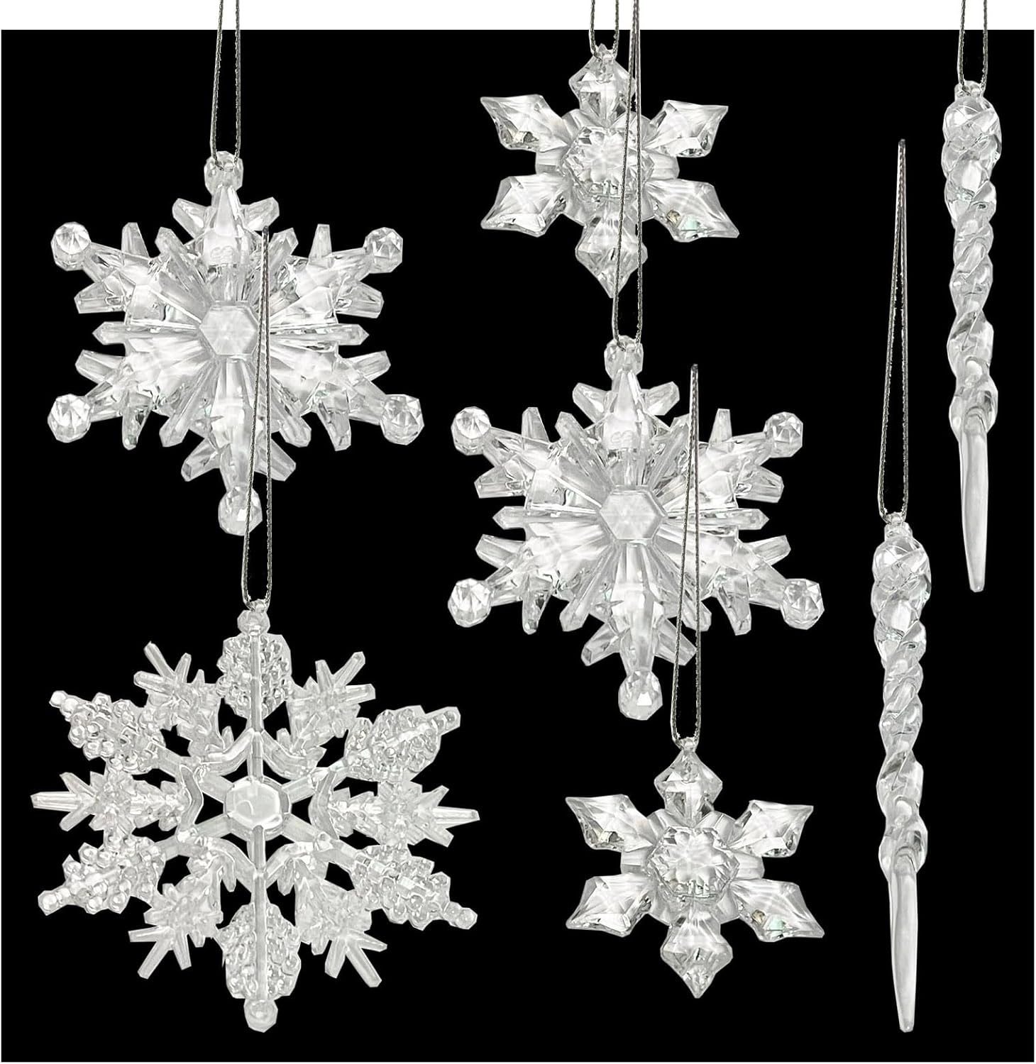 30Pcs Crystal Christmas Ornaments, Acrylic Hanging Snowflake Icicles Set for Chandelier Pendants Beads Christmas Xmas Tree Decorations