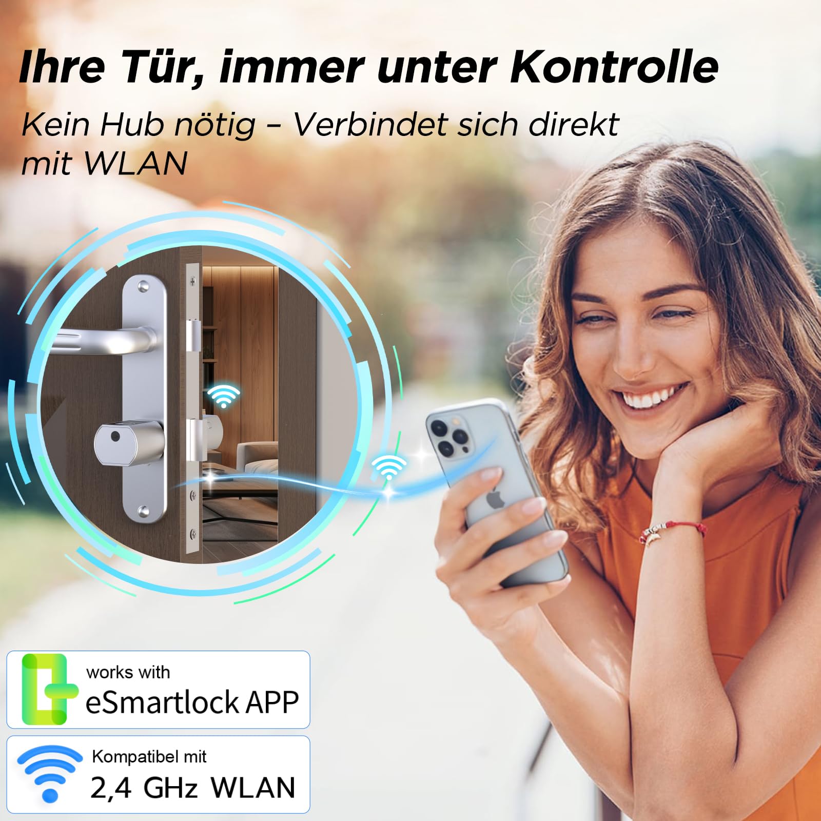 Eseesmart Smart Lock mit WLAN & Bluetooth – Elektronisches Türschloss Fingerabdruck mit Display, Code, RFID & Schlüssel – Verstellbarer Zylinder für Asymmetrische & Standard Türen (60-130mm)