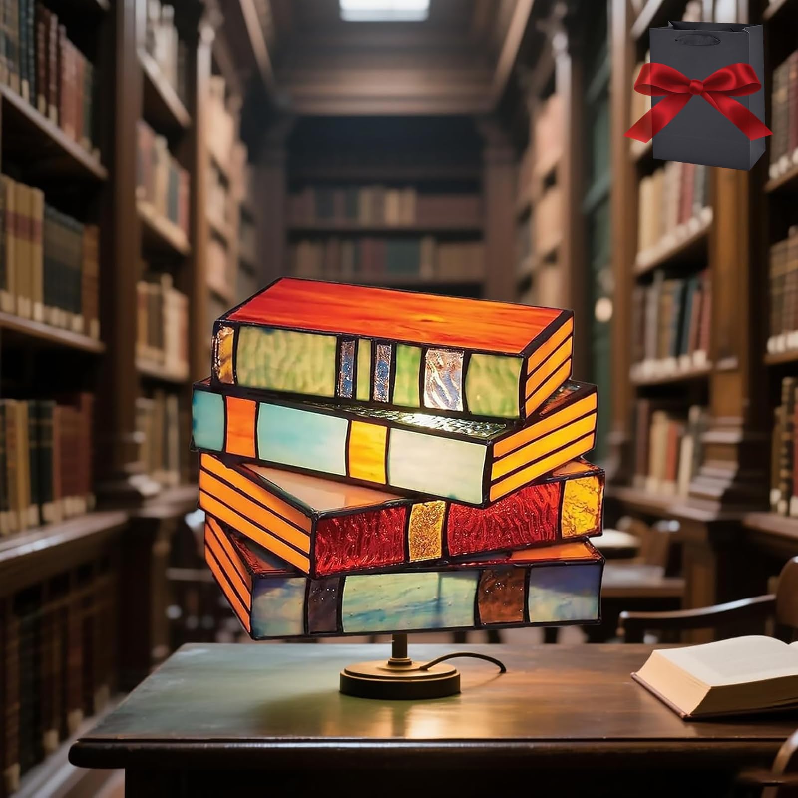 Graddi/Solymall/Ribili/Sollymall/Olygee/Sherum/Libiyi Bookhaven Stained Glass Stacked Unique Lamp (1PCS)