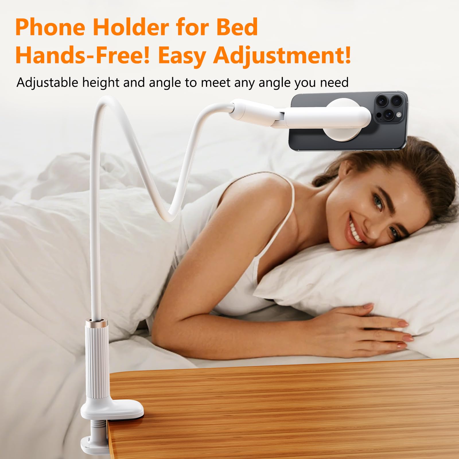 Supporto magnetico per telefono cellulare a collo di cigno con supporto a morsetto, rotazione di 900°, staffa pigra con braccio lungo flessibile, compatibile con iPhone16/15/14/13/12