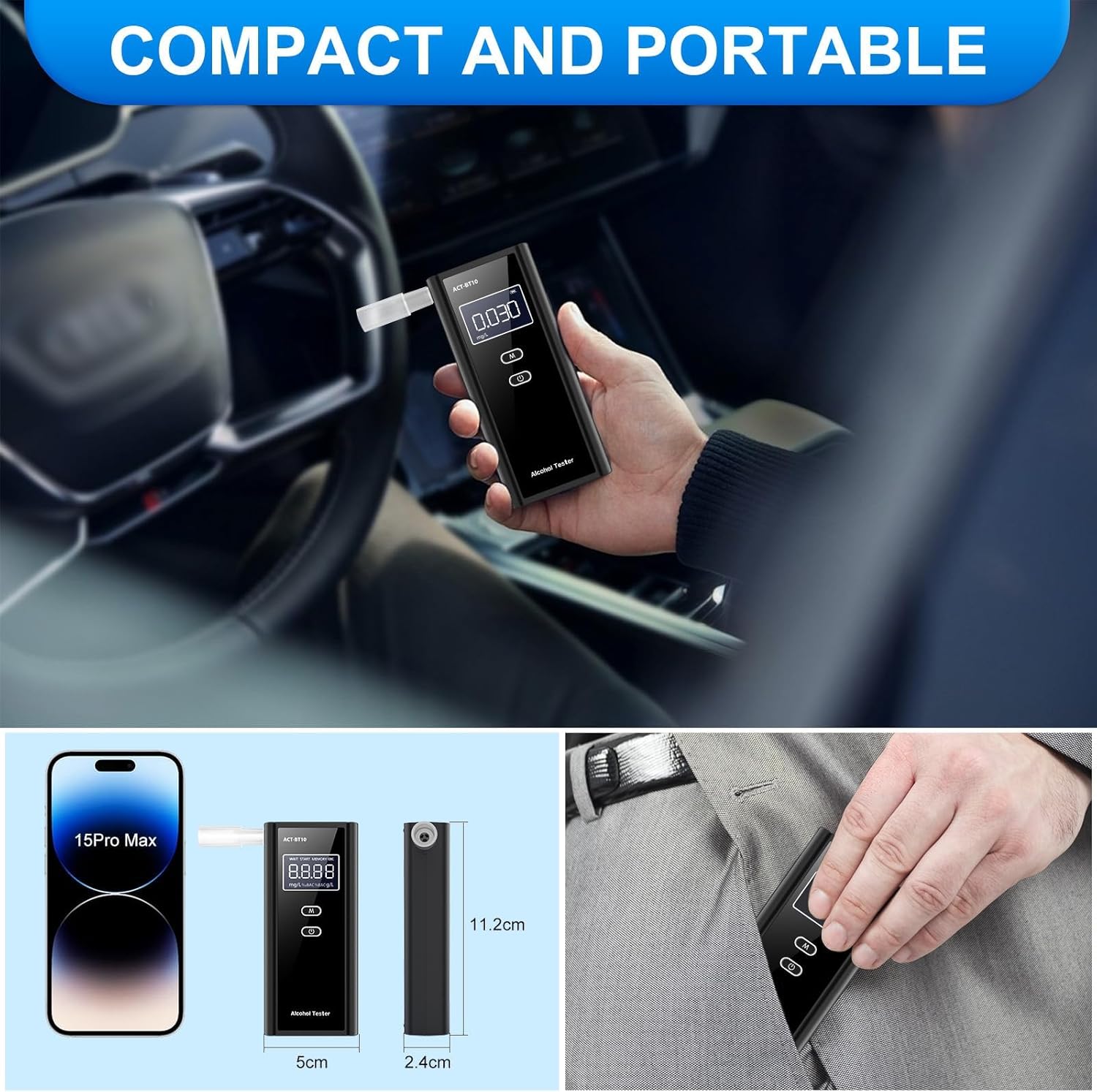 Portable Breath Alcohol Monitor – Personal-Use LCD Breath Checker with 10 Mouthpieces, Compact Device for Home, Car, Party Safety Awareness - Image 5