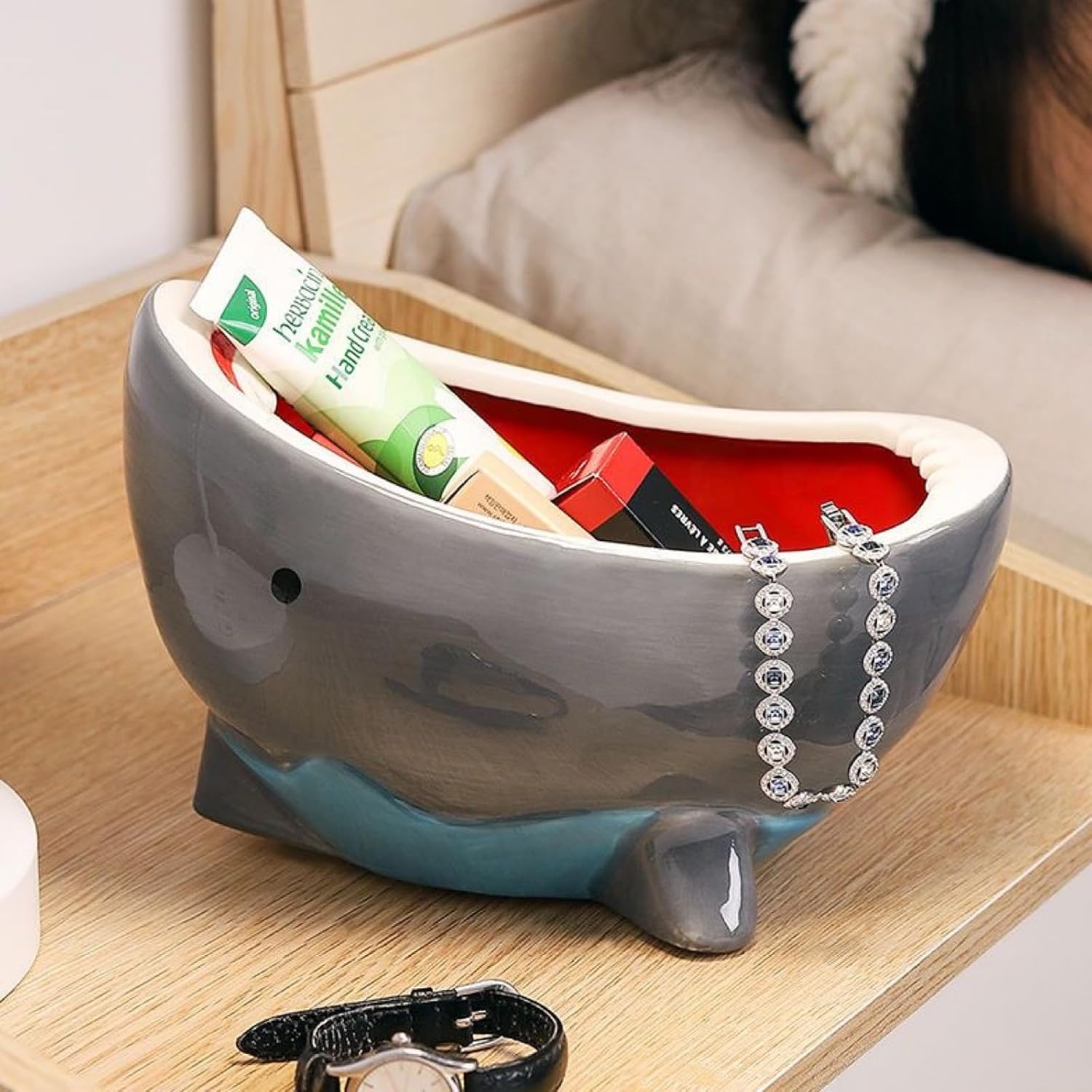40oz Shark Attack Bowl Lead-Free, Ceramic Popcorn Bowl, Personalized Cute Bowl, Food-Safe Materials, Microwave/Oven/Freezer/Dishwasher Safe (Gray), DDM-BOWL-0001