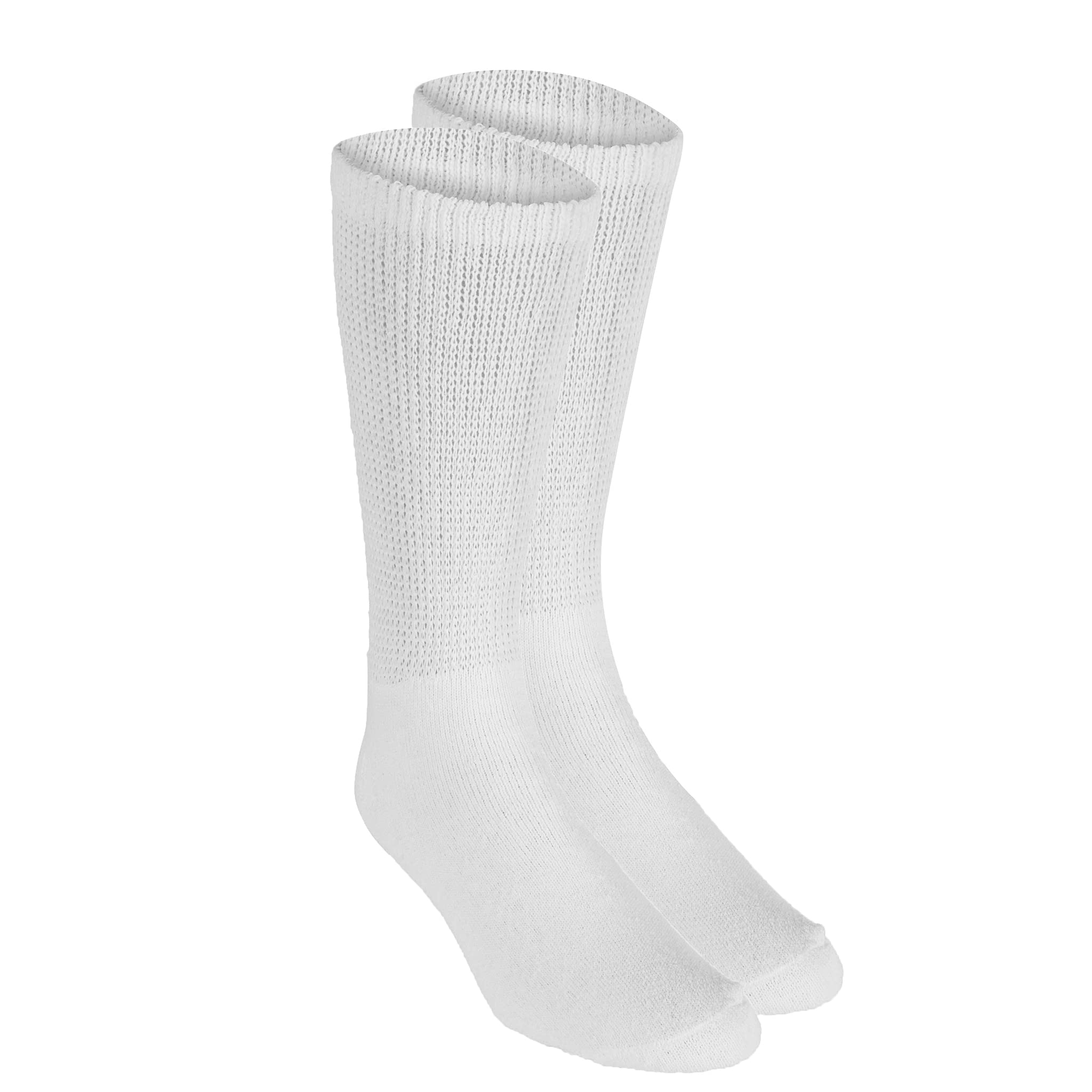 Truform Premiere Diabetic Socks for Men and Women, Medical Style Crew Length, Mid Calf Height, White, Large