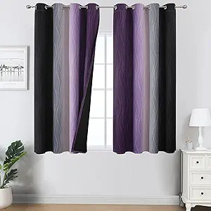 Estelar Textiler Black and Purple Ombre Blackout Curtains 54 Inch Length 2 Panels, Full Room Darkening Gradient Drapes for Kitchen, Thermal Insulated Grommet Short Curtains for Bedroom,52Wx54L