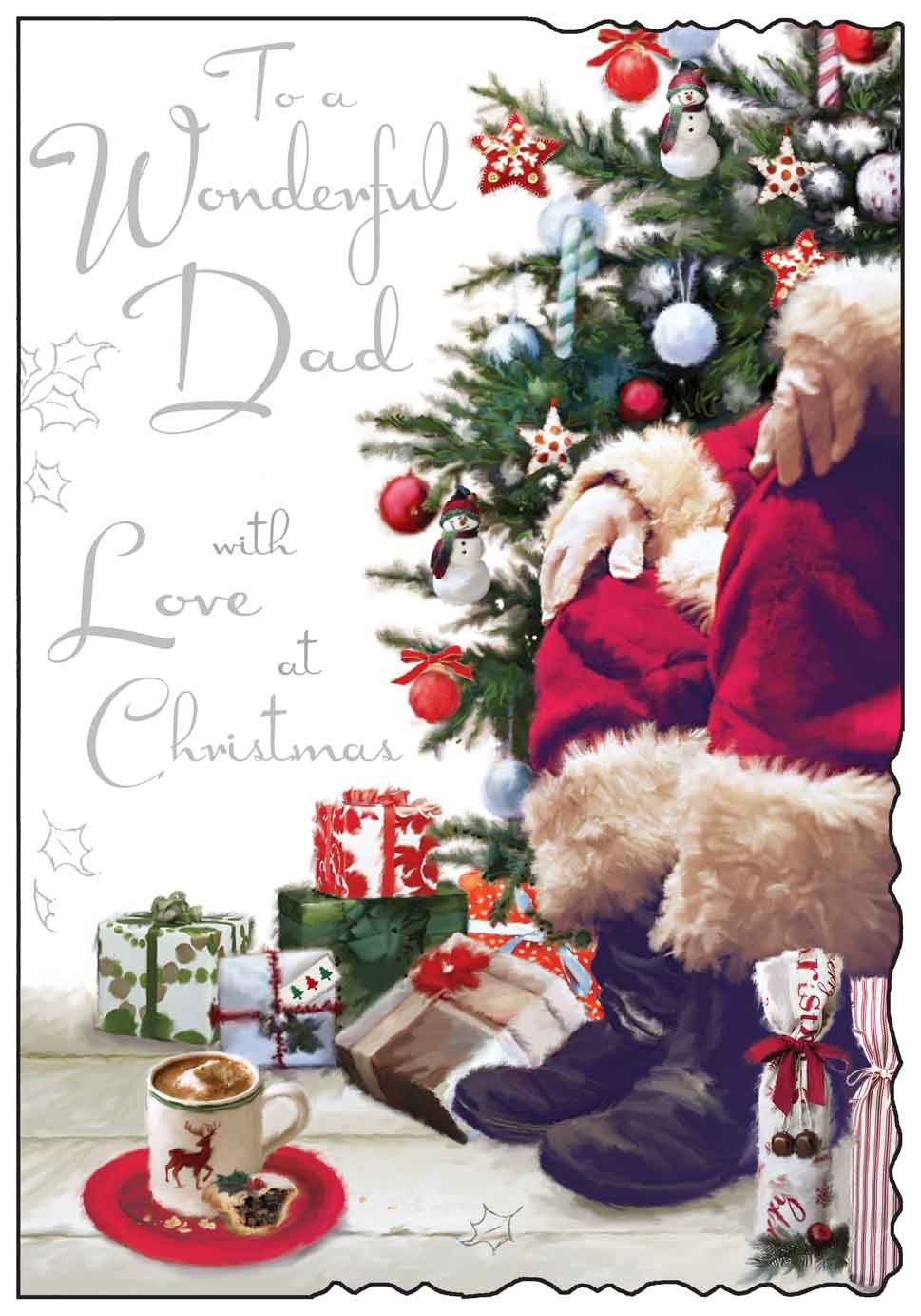 Jonny Javelin Dad Christmas Card - Santa Claus, Xmas Tree & Presents 9" x 6.25"