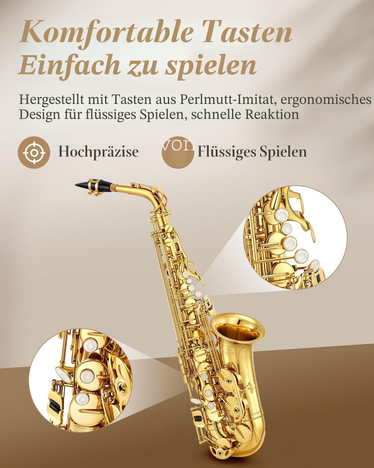 Eastar AS-Ⅱ Student Altsaxophon E Flat Goldlack Alto Anfänger Saxophon Komplettset mit Tragetasche für Saxophon, Mundstückriemen, Rohrblattständer