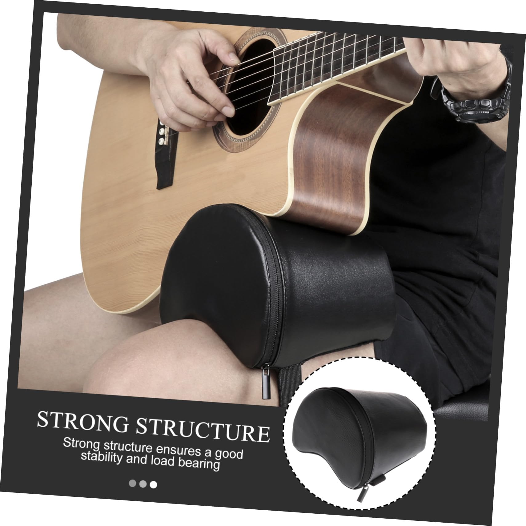 BESTonZON Poggiapiede Chitarra Classica Cuscino Nero, Supporto Stabile | Schiuma e Pelle Sintetica, Fascia Elastica Antiscivolo, per Pratica Quotidiana e Uso Professionale