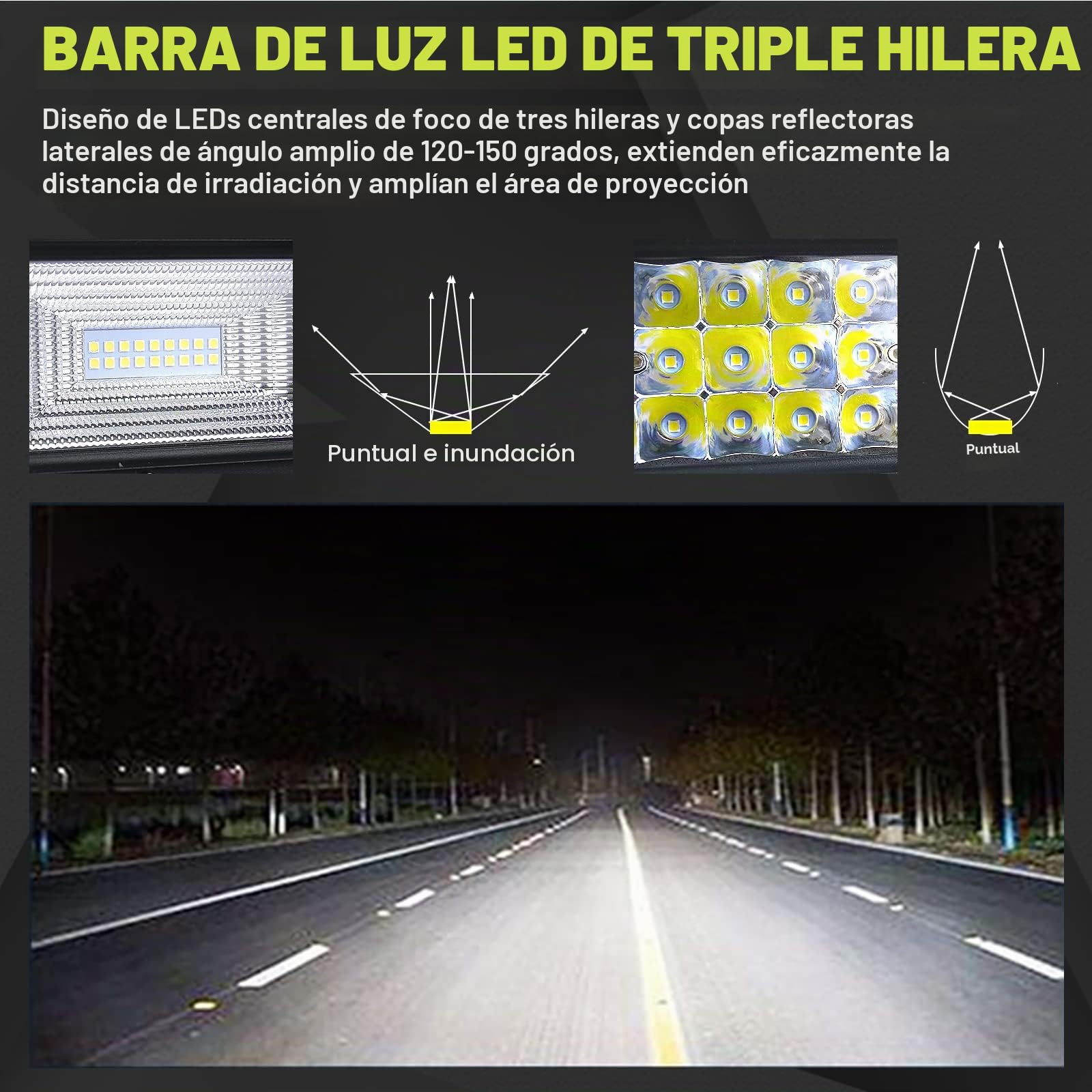 Willpower Barra Led 4x4 42 Pulgadas 540w Barras Led Coche Curvas 7D IP67 Impermeable Tri-fila Faro Led Focos Led 12v 24v 6000k Barras de Luz Led para Tractor SUV ATV UTV Off-road Con Mazo de Cables