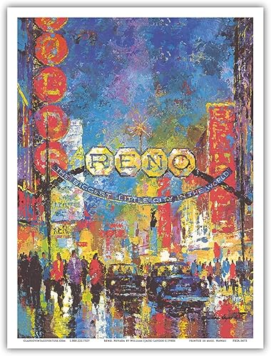 Reno Nevada - La pequeña ciudad más grande del mundo - Casinos - Póster de viaje vintage por Jack Laycox c.1980s - Impresión artística maestra (sin