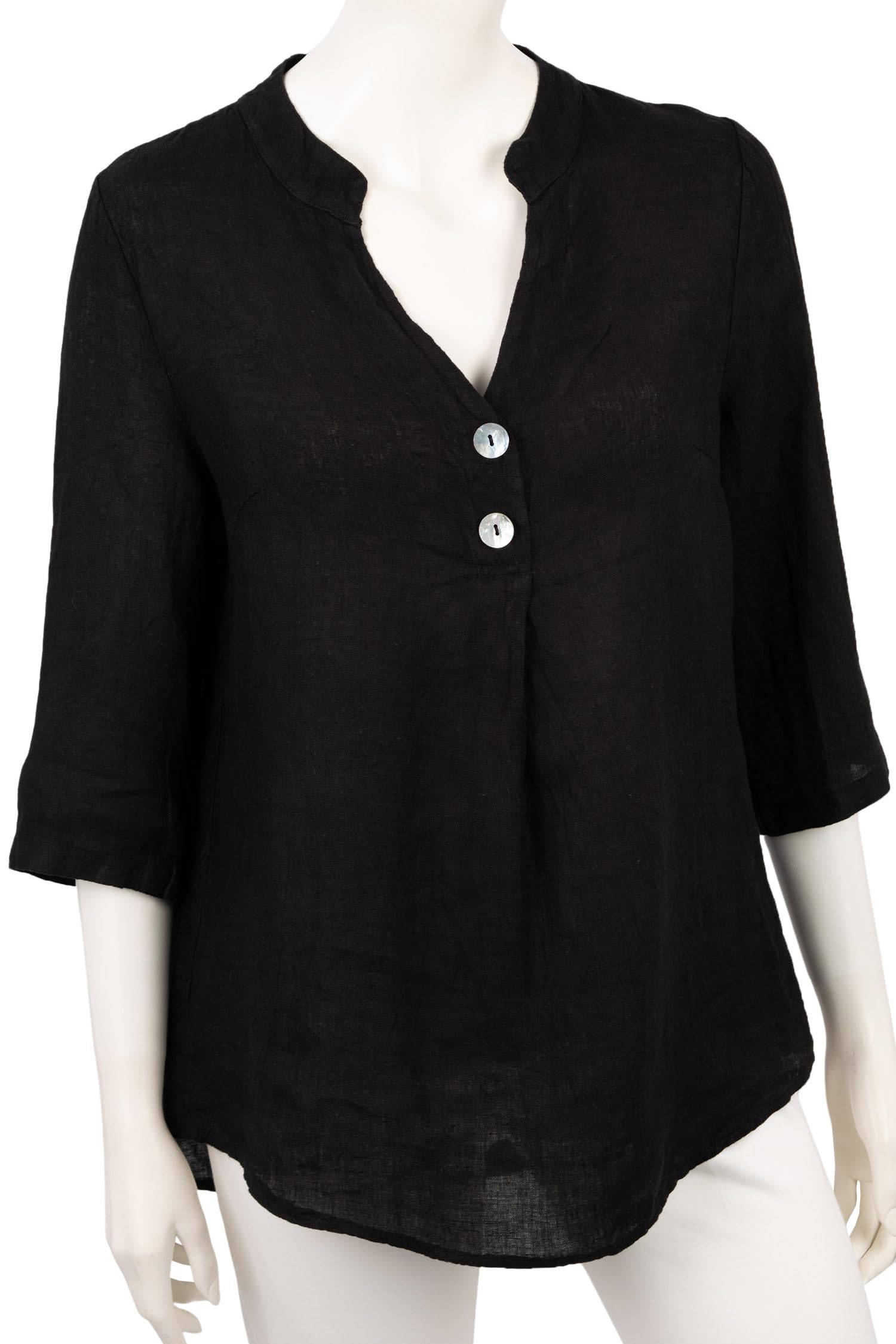 Cara Mia Bluse Damen Sommer Leinenbluse Kurzarm V-Ausschnitt viele Farben 38-44 Mehrfarbig