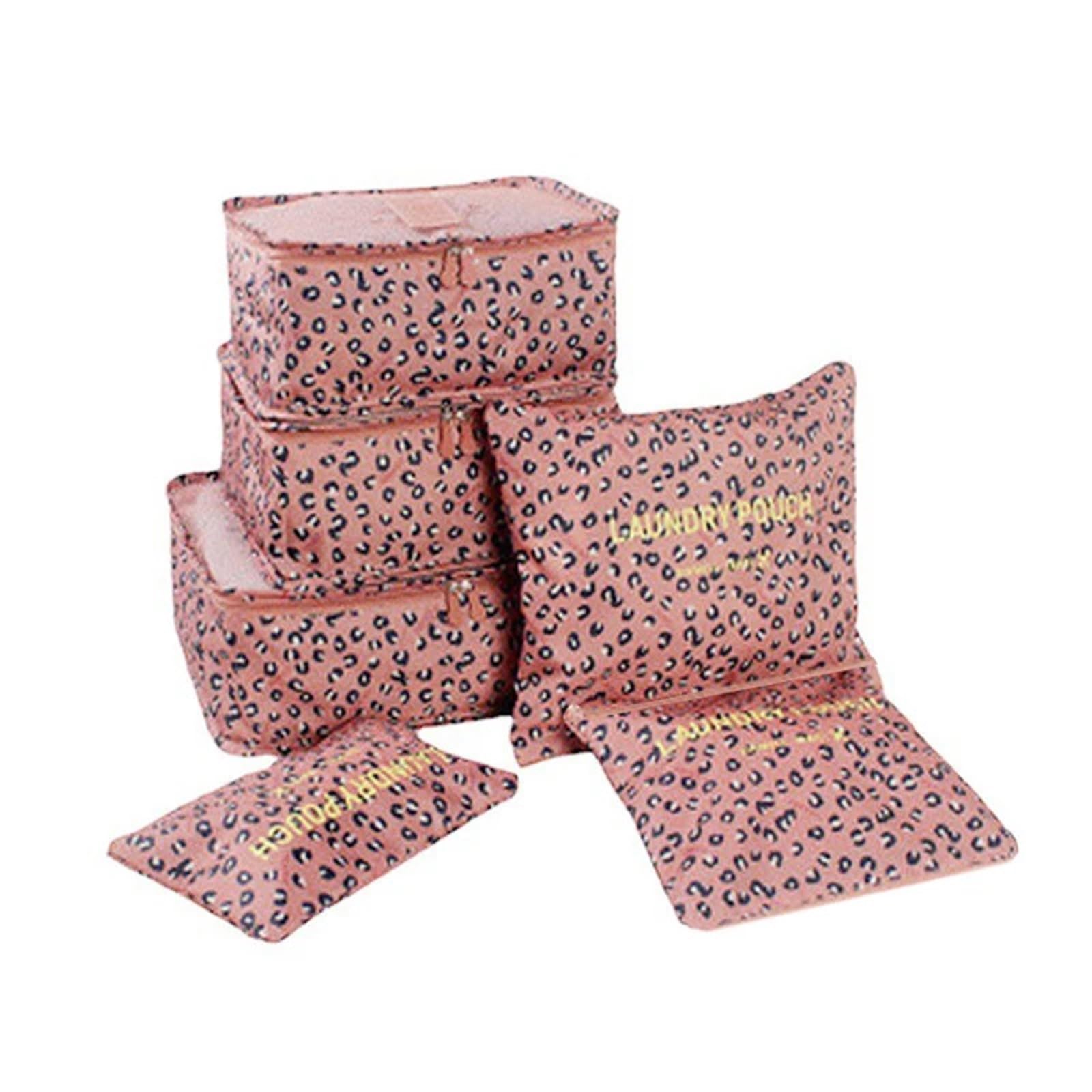 6pcs Travel Organizer Set Suitcase Storage Bag Portable Clothes Underwear Shoes Cubes For Travels Makeup Bags Luggage Organizers for Suitcases(Pink)