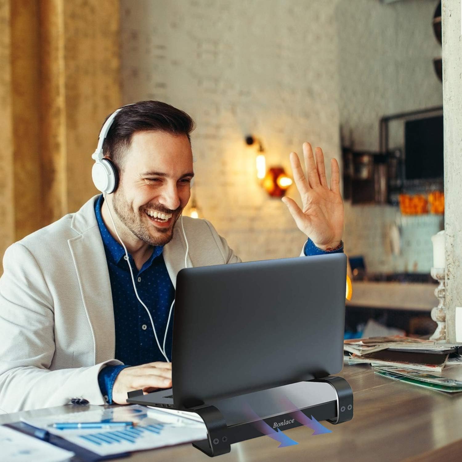 Bonlace Supporto PC Portatile, Porta Pc Portatile Ergonomico Alluminio Leggero Ventilato Compatibile MacBook Air Pro, PC, iPad, Notebook, Tablette, Dell, XPS, HP 10-16.5 Pollici (Nero)