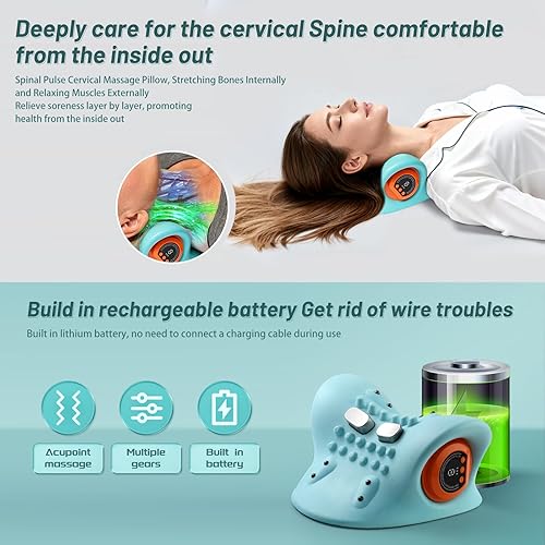 Miniatura 4 de Masajeador de cuello, masajeador de cuello, 3 modos de almohada eléctrica para el cuello y los hombros, con dispositivo de tracción cervical de
