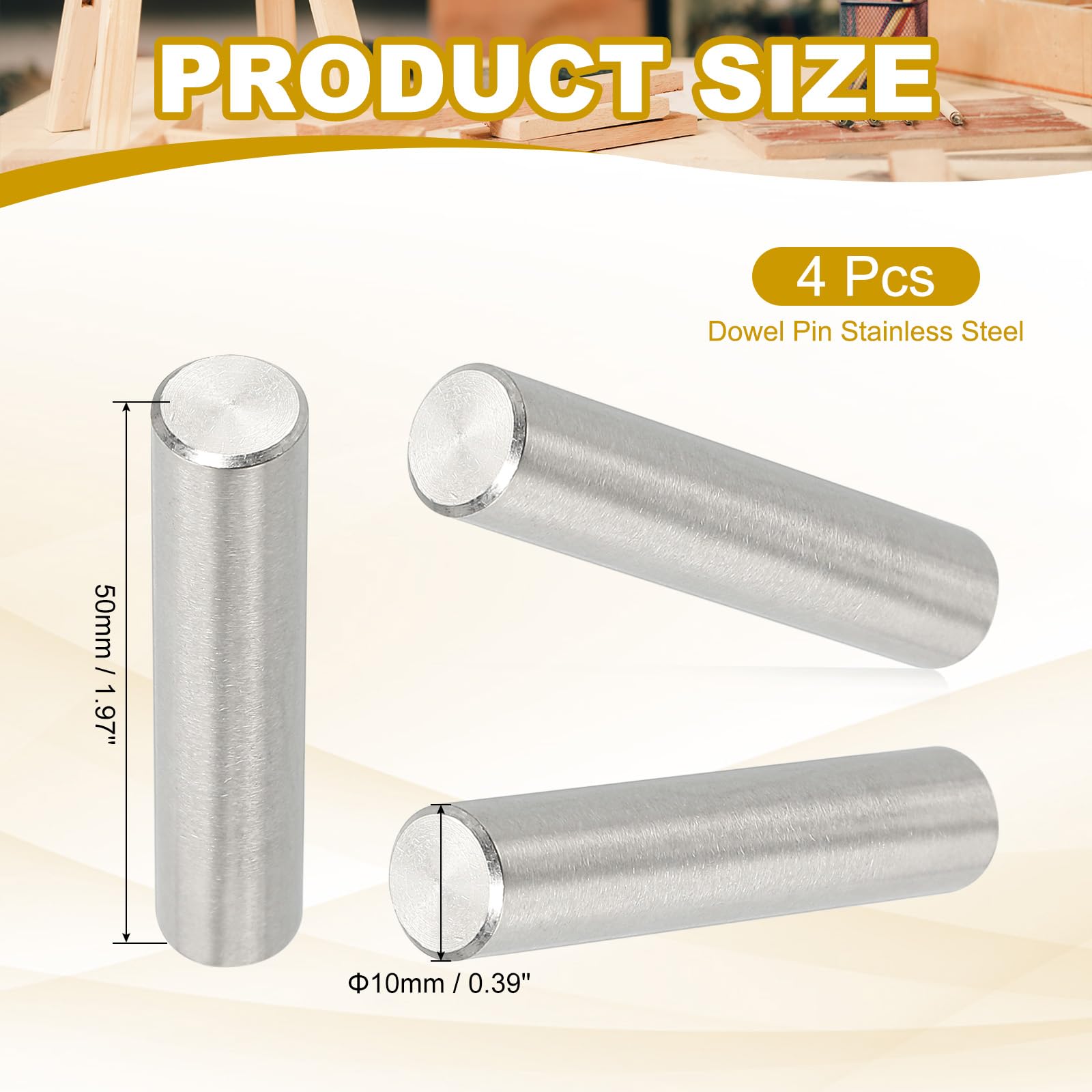 PATIKIL 10mm x 50mm Dowel Pin Stainless Steel - Image 2