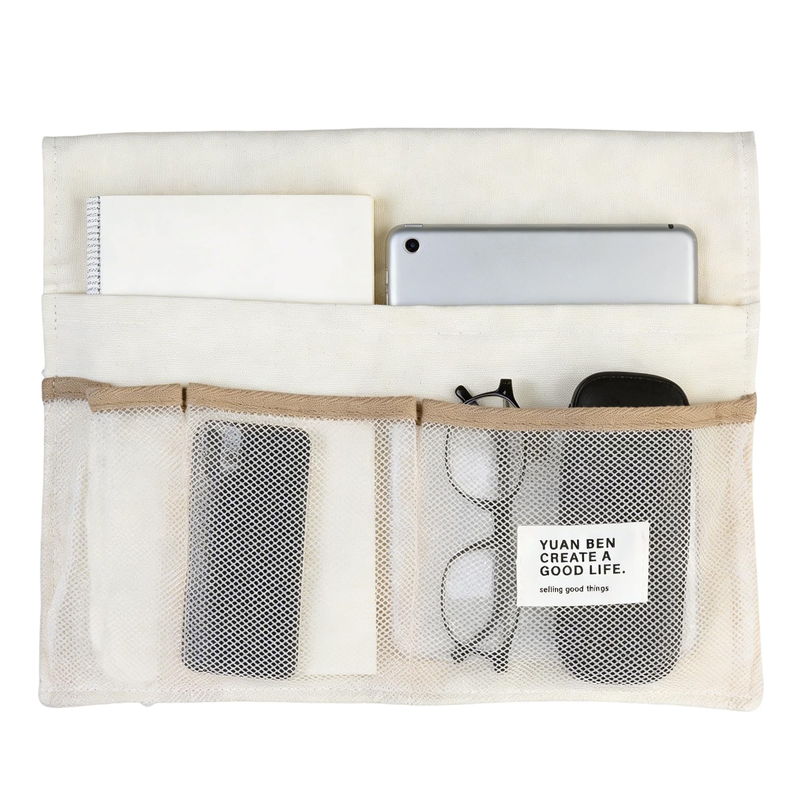 Olinner Bedside Caddy Hanging Bedside Organiser Bunk Bed Storage Adjustable Hanging Tape Bed Pocket for Headboards, Bunk Beds, Armrest, Dorm Rooms, Home, Office, School, Hospital (Beige)
