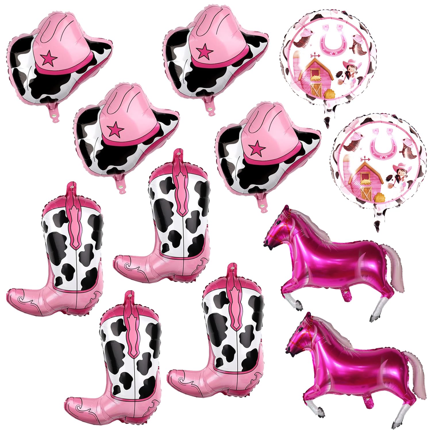 12pcs Cowgirl Foil Balloons,Cowgirl boot balloons and pink cowgirl cowboy  hat balloon,Horse Balloons for Western cowgirl Party Decorations, Cowgirl