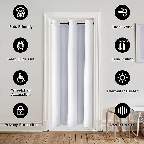 Miniatura 2 de DWCN Cortina de puerta para privacidad de puerta, cortina opaca con ojales para puerta de dormitorio, armario, cortinas de puerta temporales con