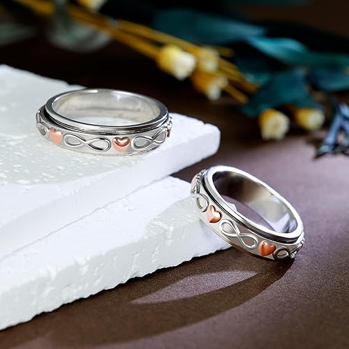 Miniatura 8 de BELLNA Anillo de plata de ley para aliviar la ansiedad anillos giratorios de rosa y amor anillo para TDAH autismo alivio del estrés para mujeres