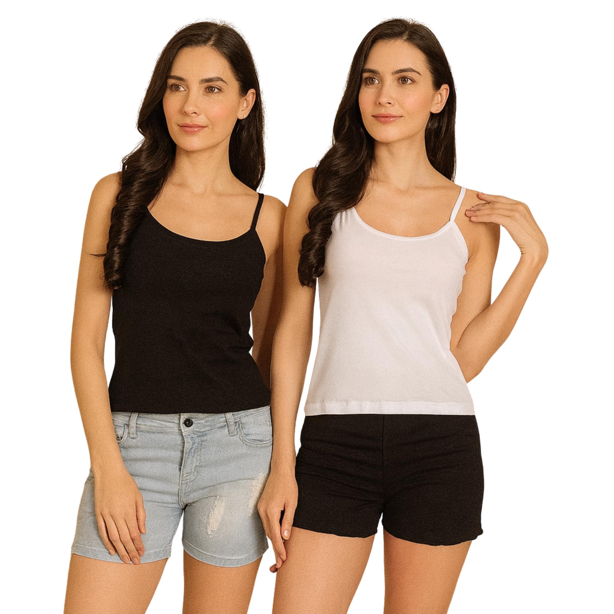 Combo Pack of 2 – Women’s Stretch Cotton Short Camisole Slip Innerwear for Sheer Dresses, Sleeveless Spaghetti Strap Underslip, Cotton Vest-image-7