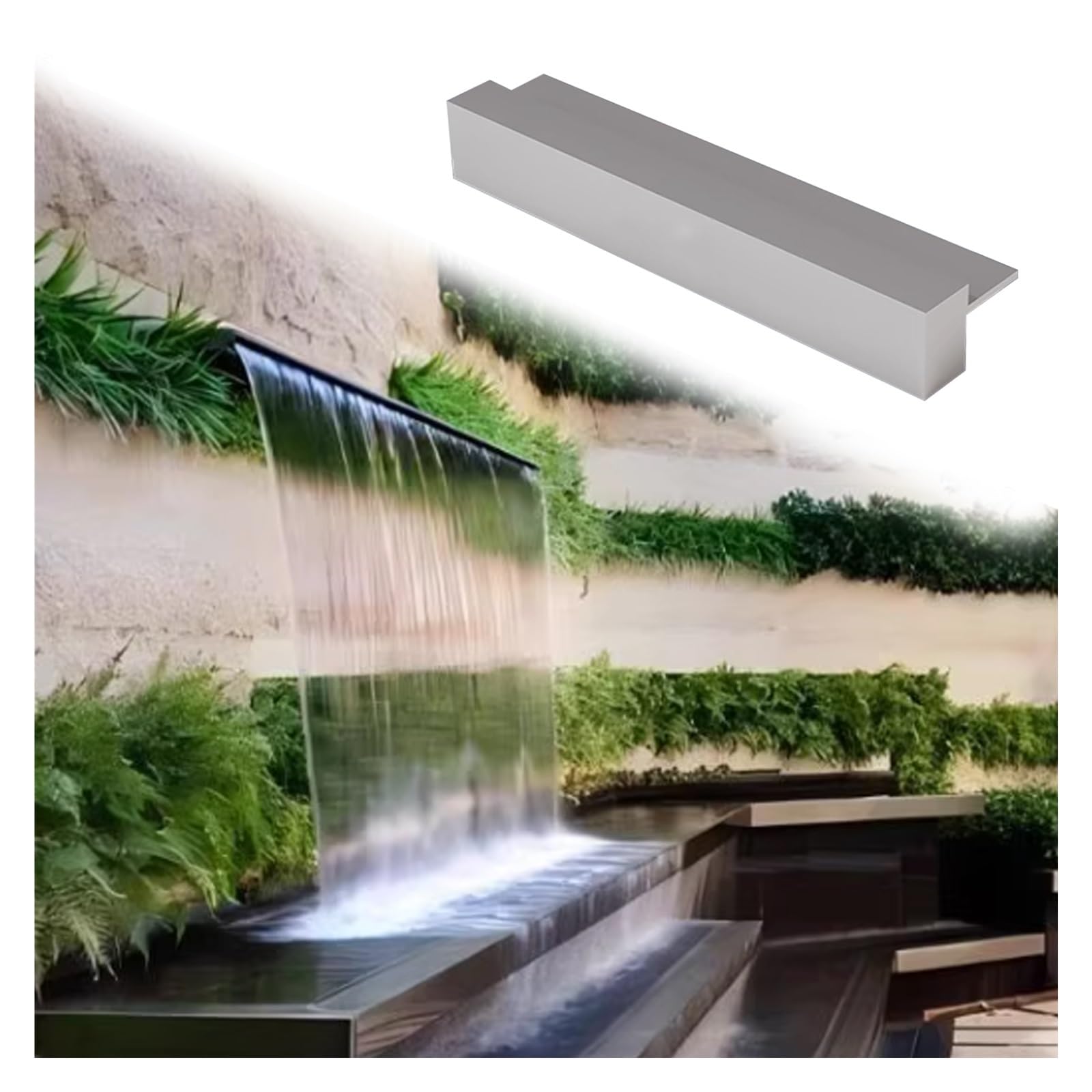 AZQOHMIS Stainless Steel Inground Pool Waterfall Spillway Fountain Kit - 54inch Outdoor Water Feature for Ponds & Yards Decor (Silver)