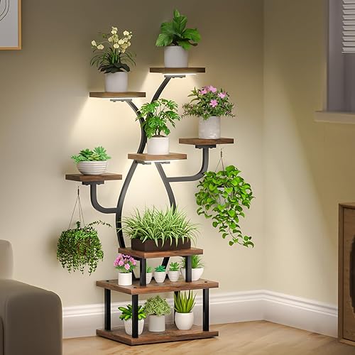 Miniatura 9 de Soporte para plantas de interior con luz de crecimiento, estante pequeño de 8 niveles de 48 pulgadas, soporte de esquina para plantas de interior,