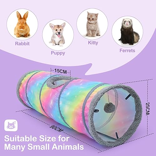 Miniatura 7 de Túnel para gatos, túneles de 2 vías para gatos de interior con 2 bolas de juguete, cueva para gatos Peekaboo, tubos plegables y túneles para gatos,