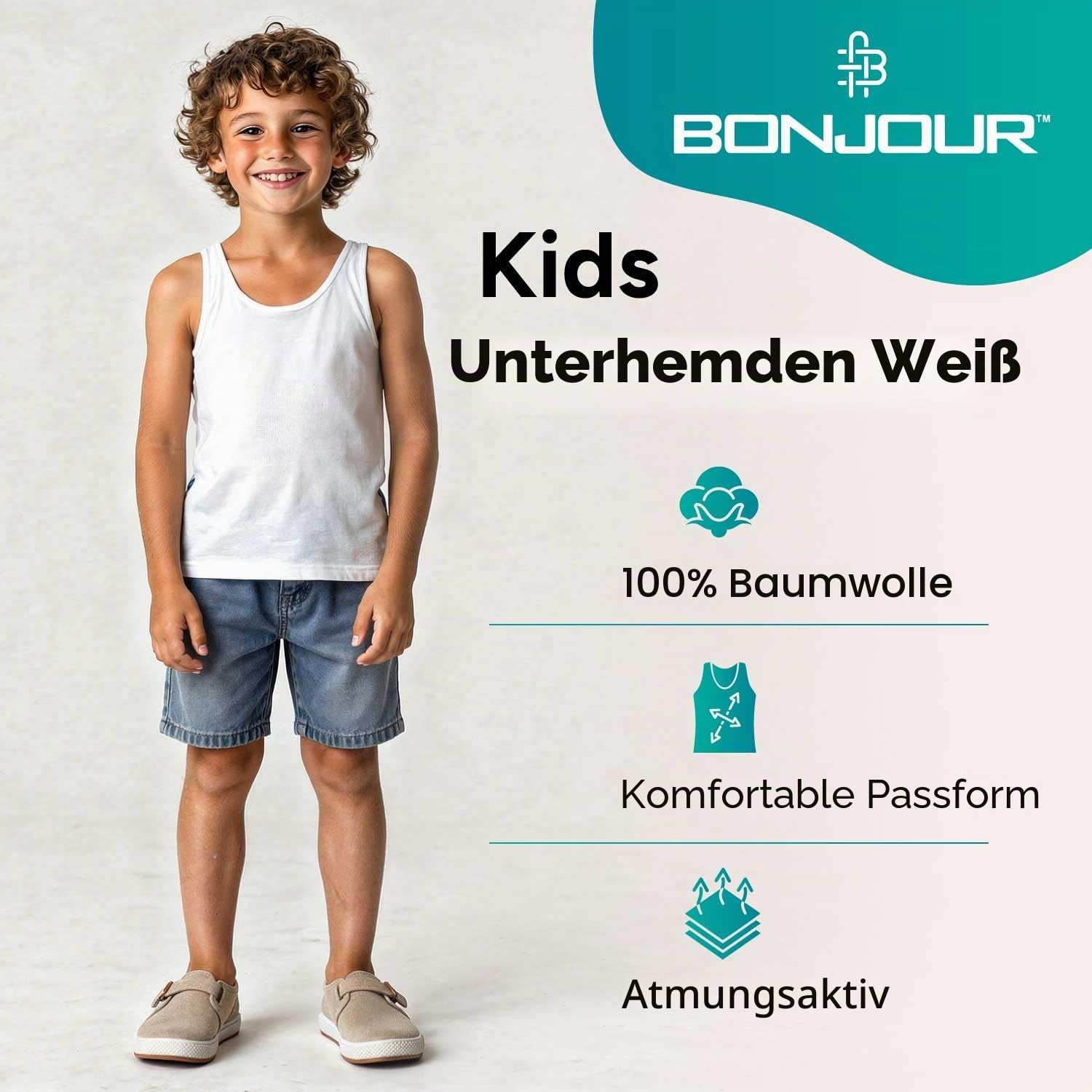Warme Unterhemden für Jungen, einfarbig, ärmellos, 100% Baumwolle, 6 Stück, 1 bis 13 Jahre