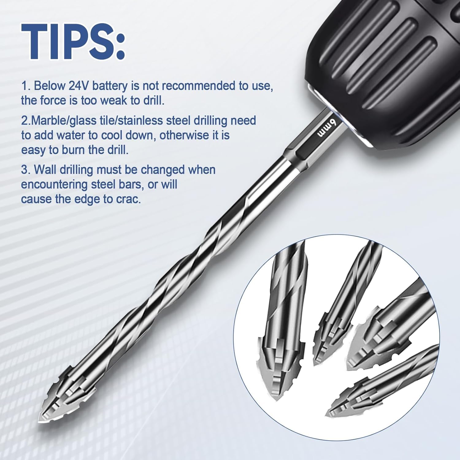 6 Pcs Four-Flute Sawtooth Eccentric Twist Drill Bit, Concrete and Masonry Drill Bit Set, Set for Concrete/Glass/Tile/Wood/Metal, Hexagonal Shank Drills, Short bits, (4/5/6/8/10/12mm)
