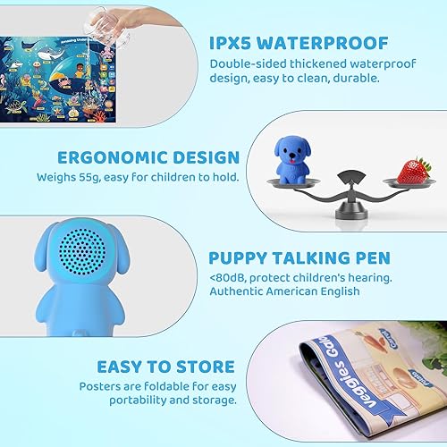 Miniatura 6 de Carteles de aprendizaje interactivos con bolígrafo parlante, 20 temas, juguetes educativos para niños y niñas de 3 a 12 años que aprenden a leer