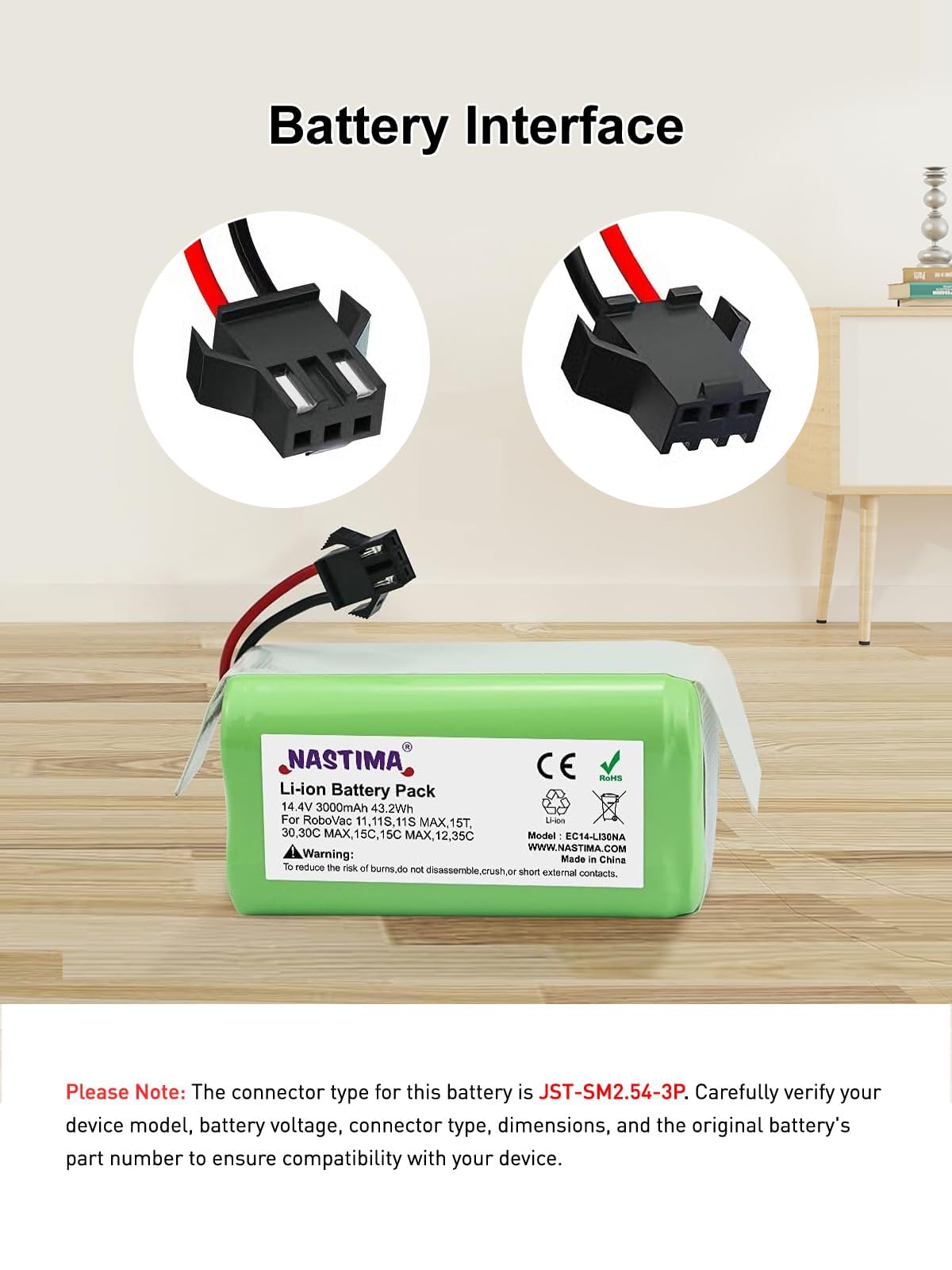 NASTIMA 14,4V 3000mAh Batteria Li-ion Compatibile con IKOHS Netbot S14/S15, Lefant T700/M201, Proscenic 850T, Ecovacs Deebot N79/N79S/DN622, Eufy RoboVac 11S/11/15C/15T/30/35C, Conga 990/1090/1790