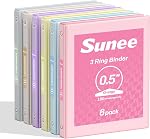 SUNEE 1 Inch Binders 3 Ring 6 Pack, Clear View Three Ring Binders PVC-Free (Fit 8.5x11 Inches) for School Binder or Office Binder Supplies, Classic 6 Colors